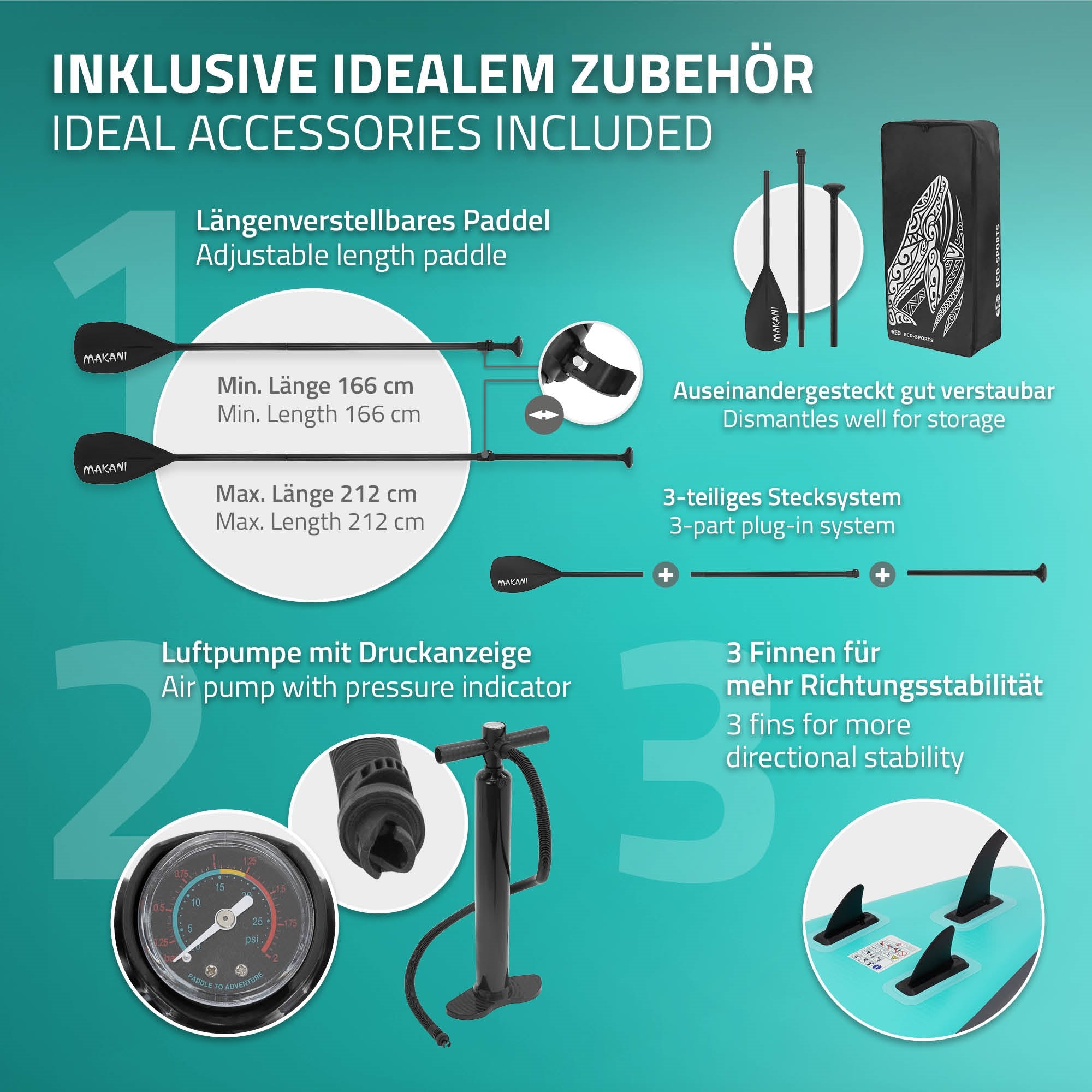 ECD Germany Makani 320 paddle gonflable turquoise 320x80x15