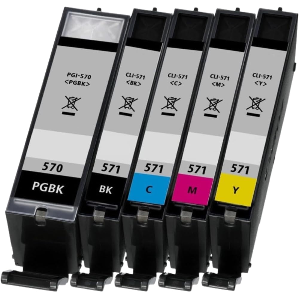 Pack 5 Cartouches 570 571XL Compatible Canon Encre Couleur + Noir