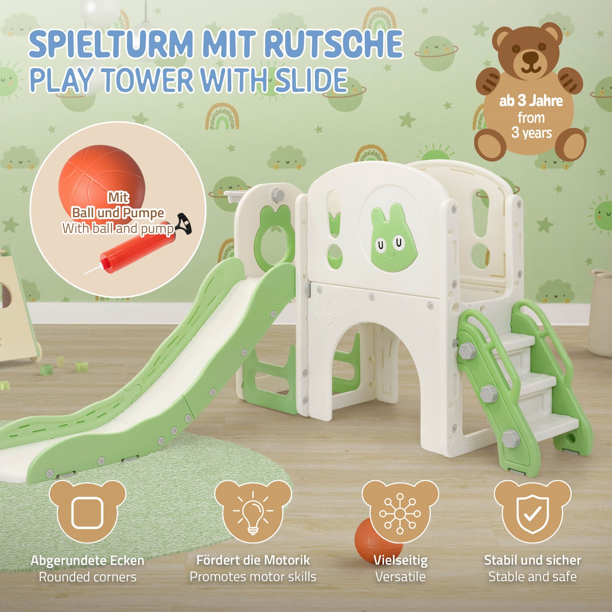ECD Germany Kinder JOYZ Tour de jeu 5en1 toboggan vert clair