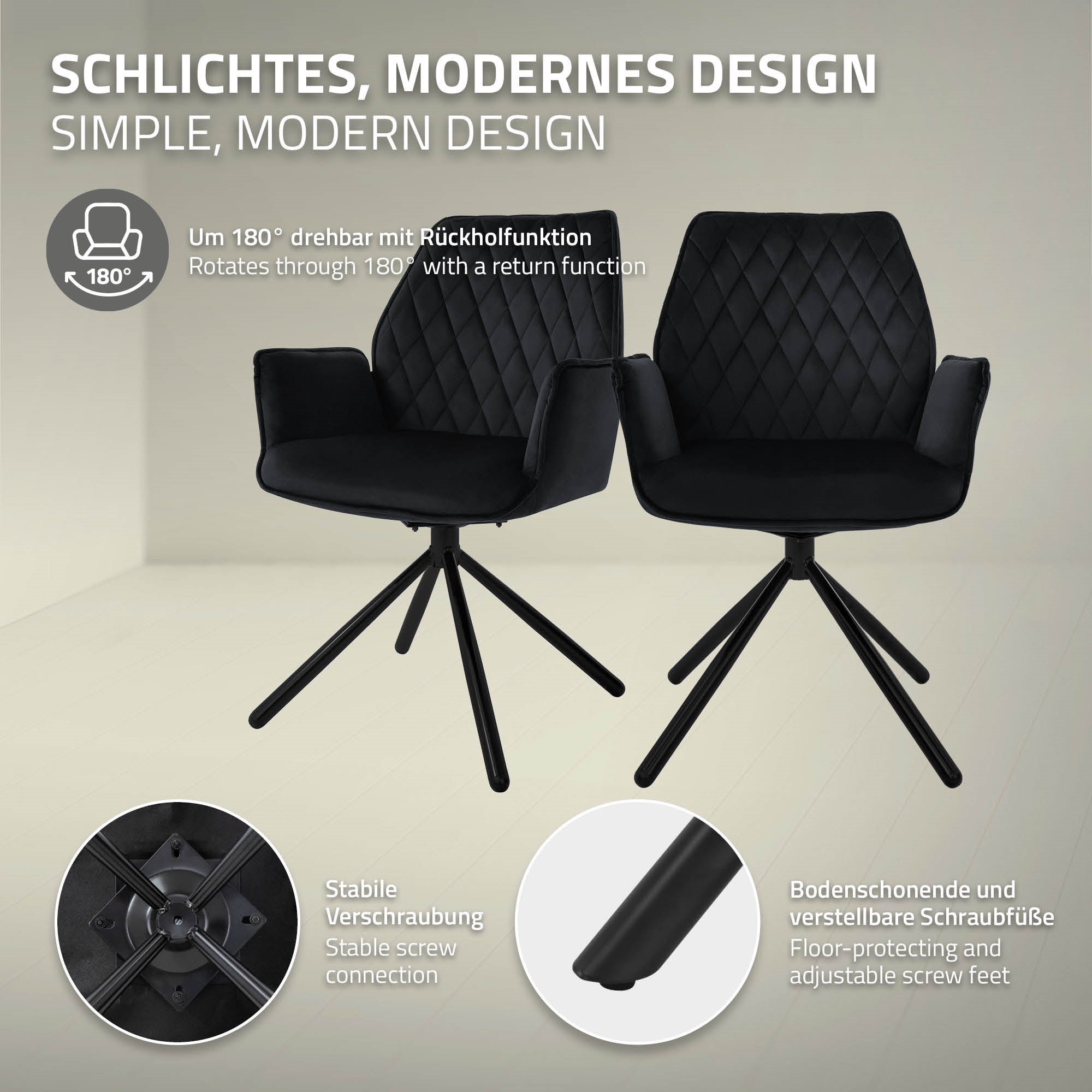 ECD Germany Möbel chaise pivotante velours noir 180°