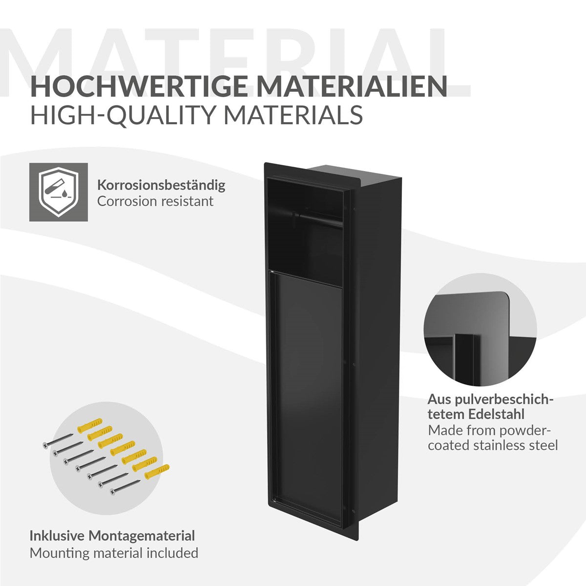 ECD Germany niche murale WC encastrée 60x20 cm noir mat