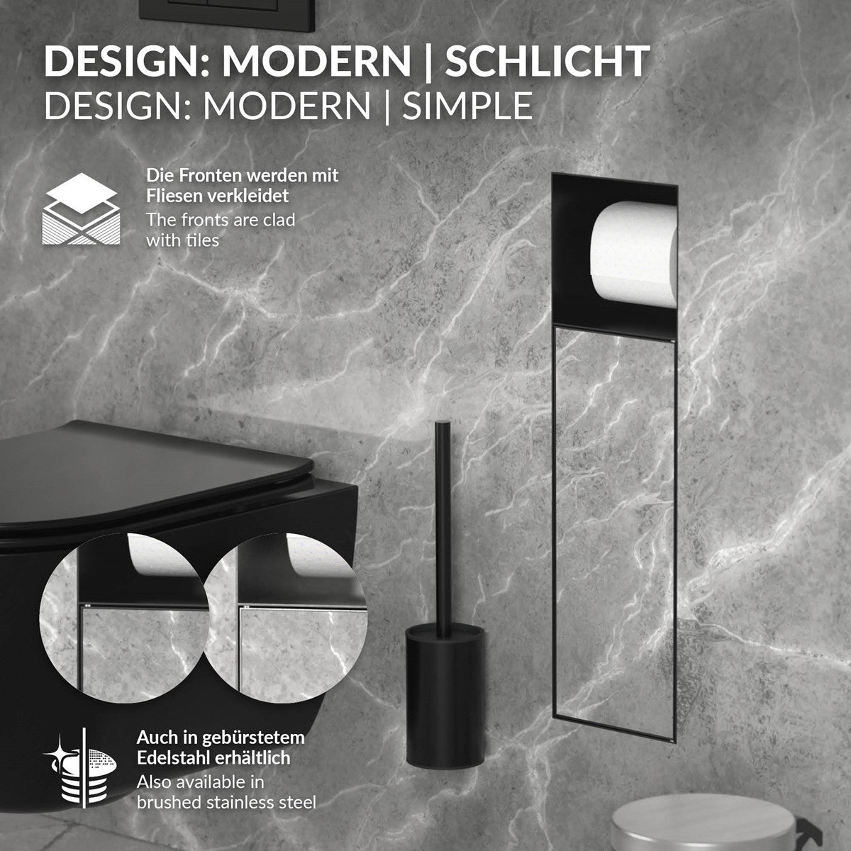 ECD Germany niche murale WC encastrée 60x20 cm noir mat