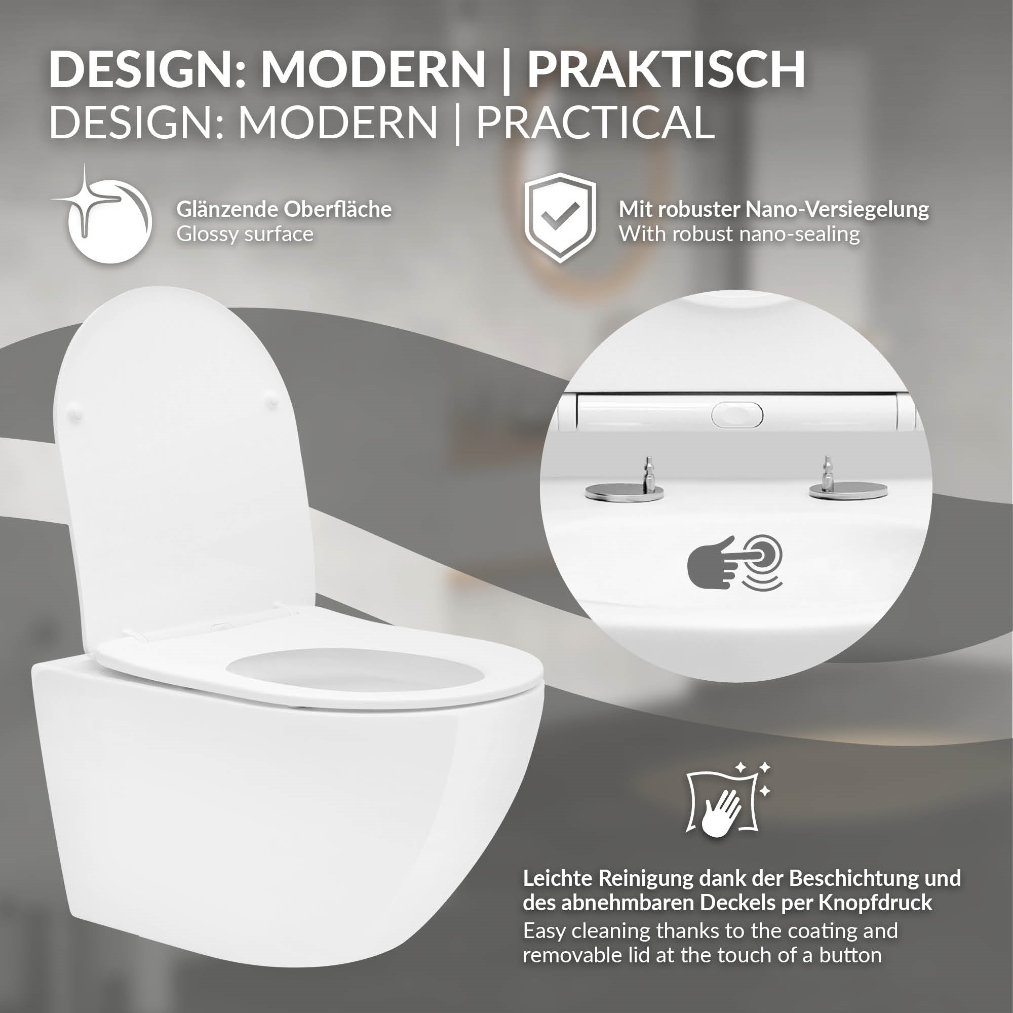 ECD Germany Sanitär WC suspendu sans bride 52 cm blanc brillant