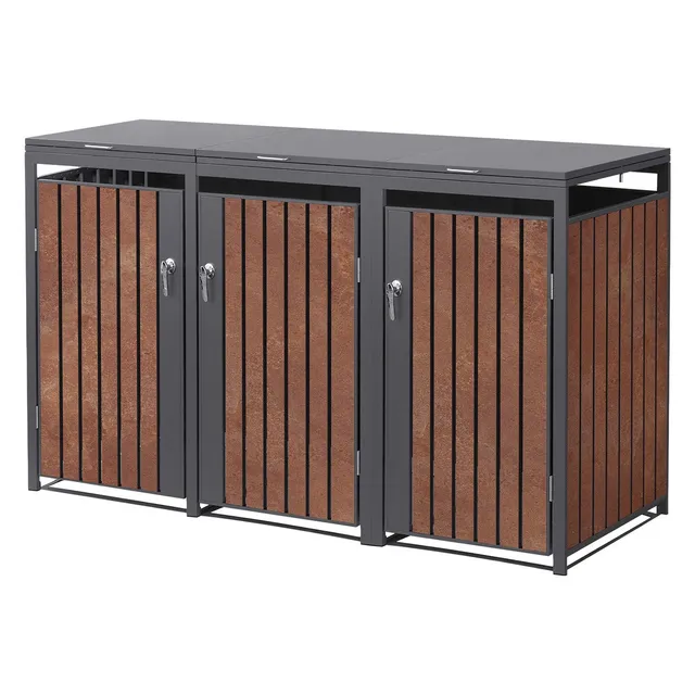 ECD Germany cache-poubelles acier rouille 3x240L 200 cm