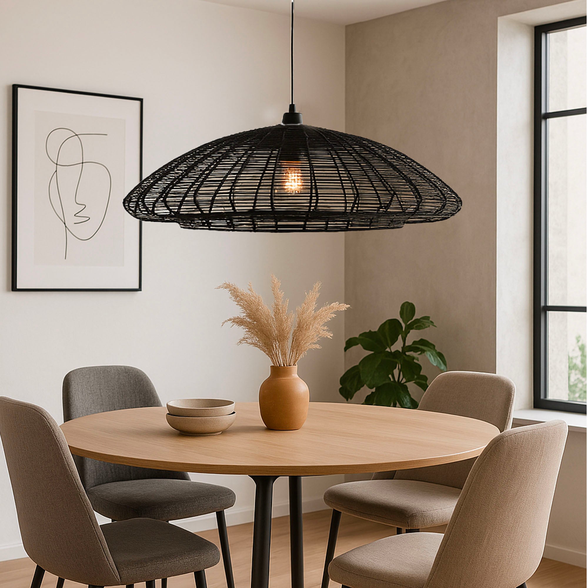 Red Deco Alba Black suspension corde 80cm E27 noire
