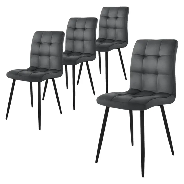 ECD Germany Möbel lot 4 chaises velours anthracite matelassées