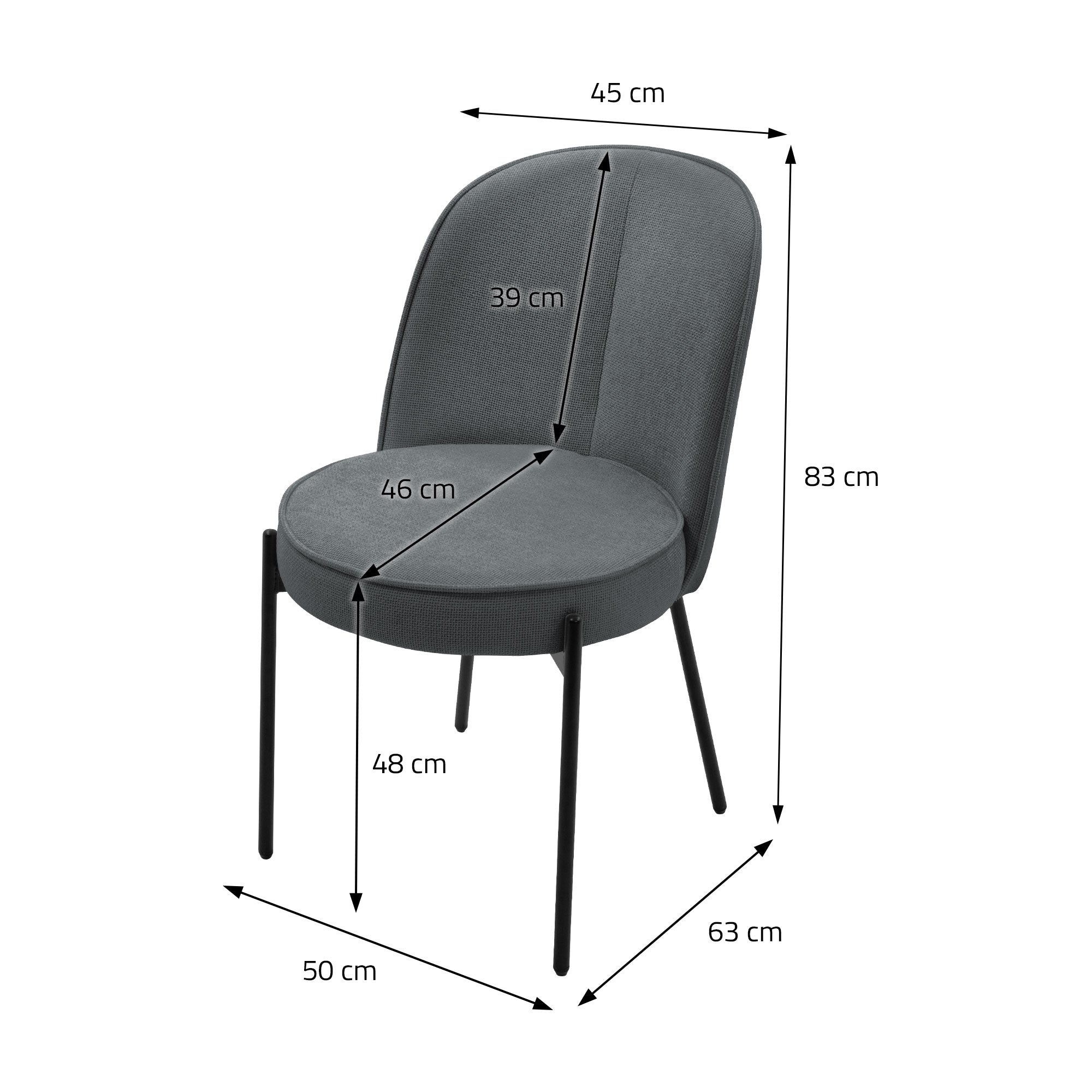 ECD Germany Möbel Chaise salle à manger anthracite lot de 2 rembourrée