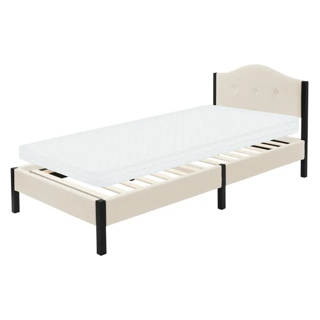 ECD Germany Möbel Lit Capitonné Beige 90x200 avec matelas