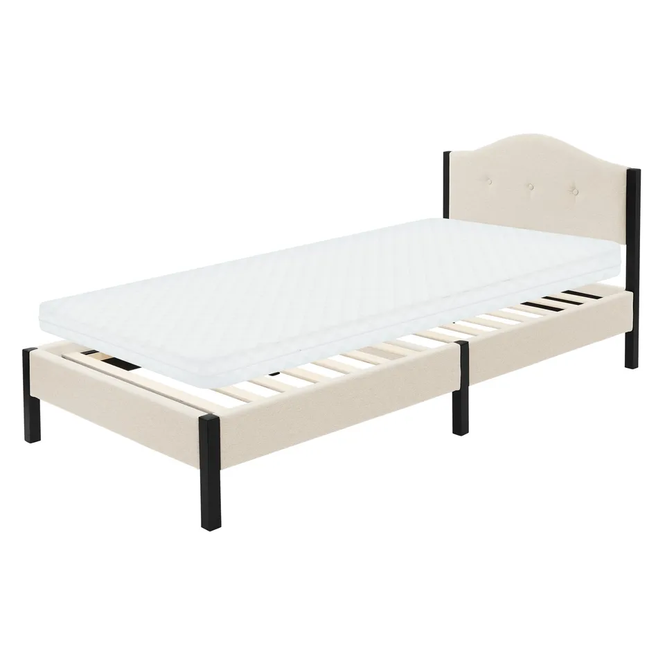 ECD Germany Möbel Lit Capitonné Beige 90x200 avec matelas