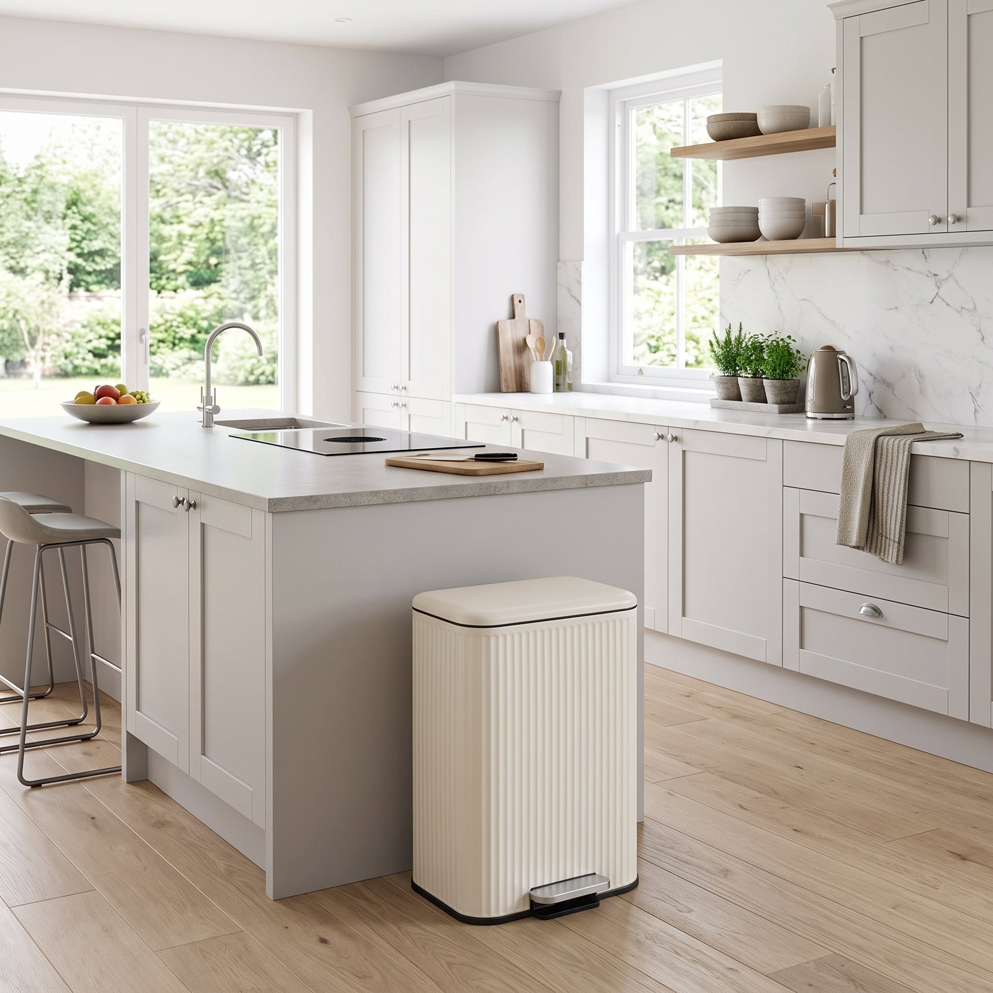 Red Deco Line poubelle cuisine pédale 50L crème mat inox