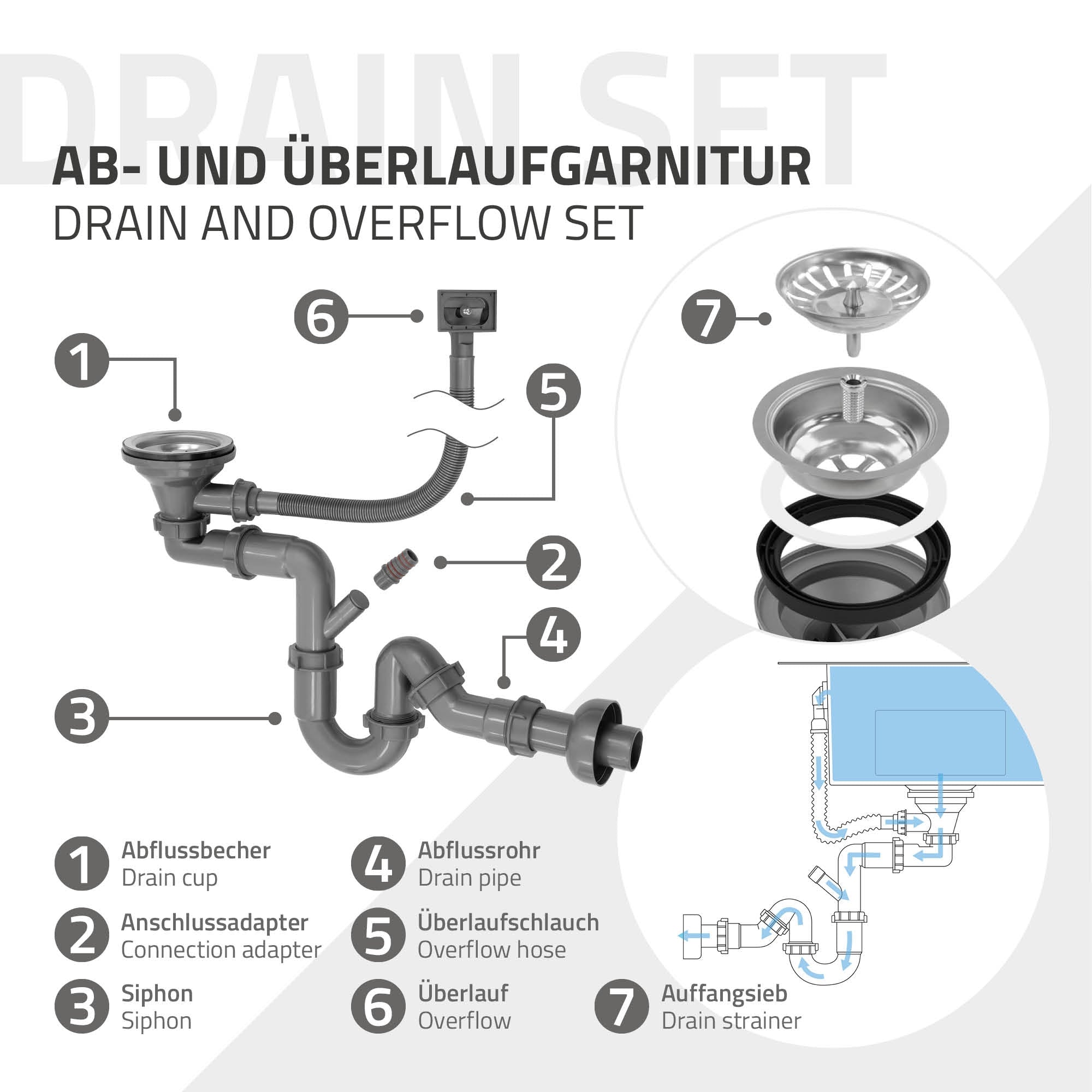 ECD Germany Sanitär Évier inox 45x45 cm anthracite à encastrer