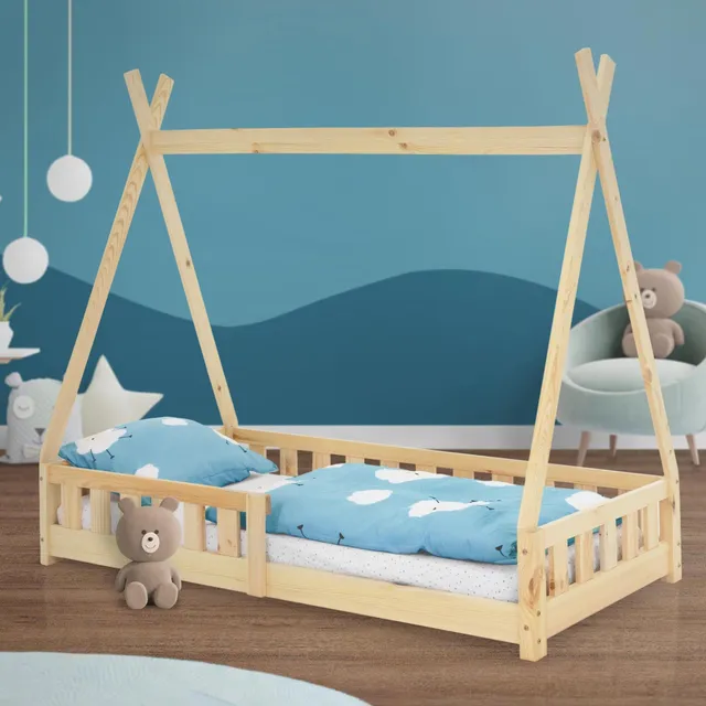 ECD Germany Kinder Lit Tipi Enfant 80x160 cm Pin avec Barrière