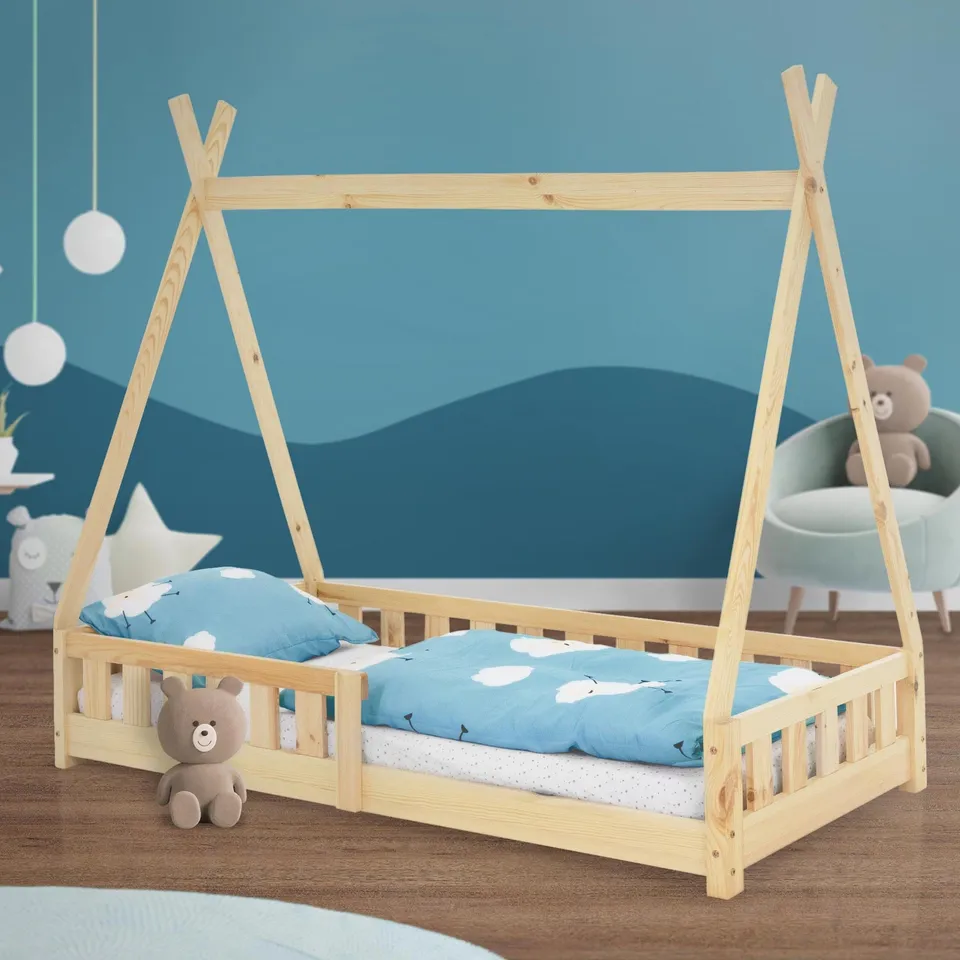 ECD Germany Kinder Lit Tipi Enfant 80x160 cm Pin avec Barrière
