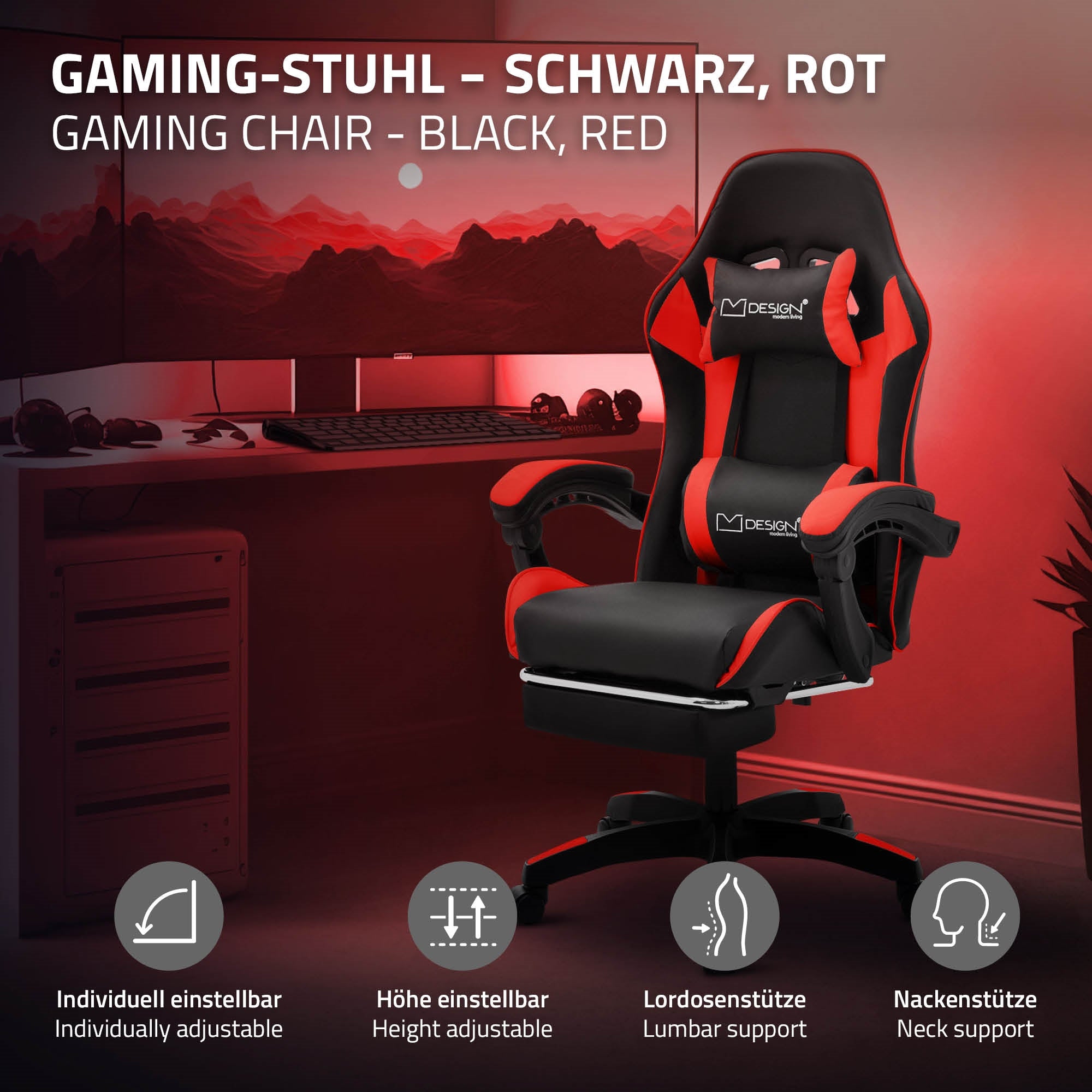 ECD Germany ML-Design chaise gaming noir-rouge similicuir