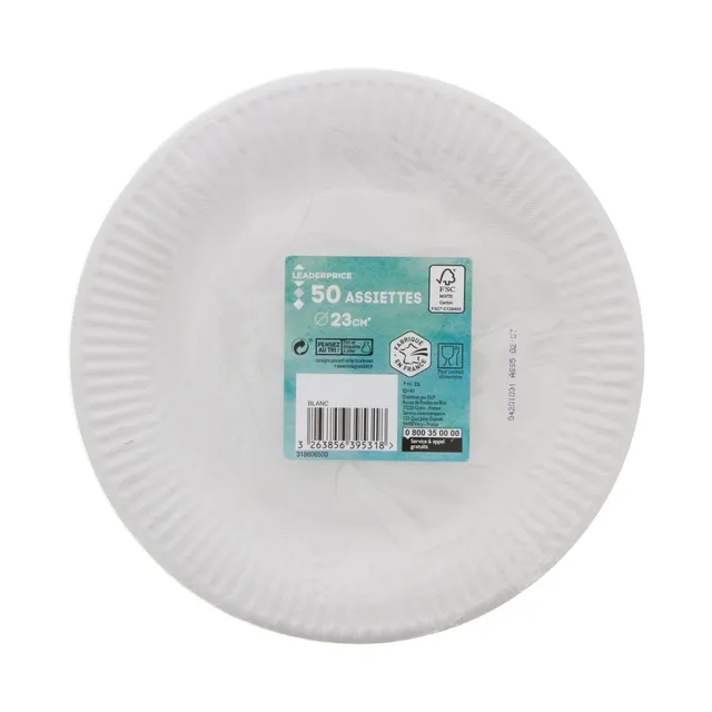 Leader Price Assiettes carton 23 cm x50 jetables rondes