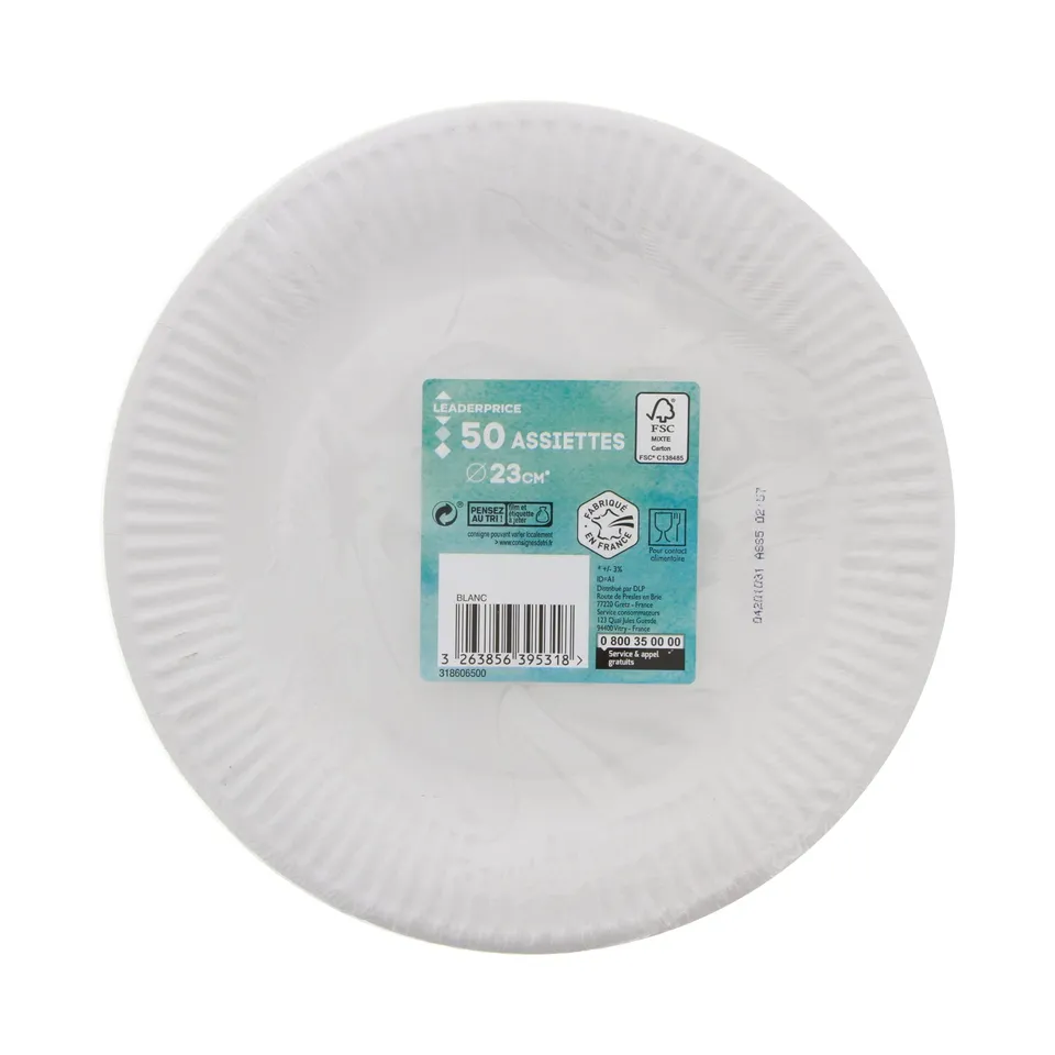 Leader Price Assiettes carton 23 cm x50 jetables rondes