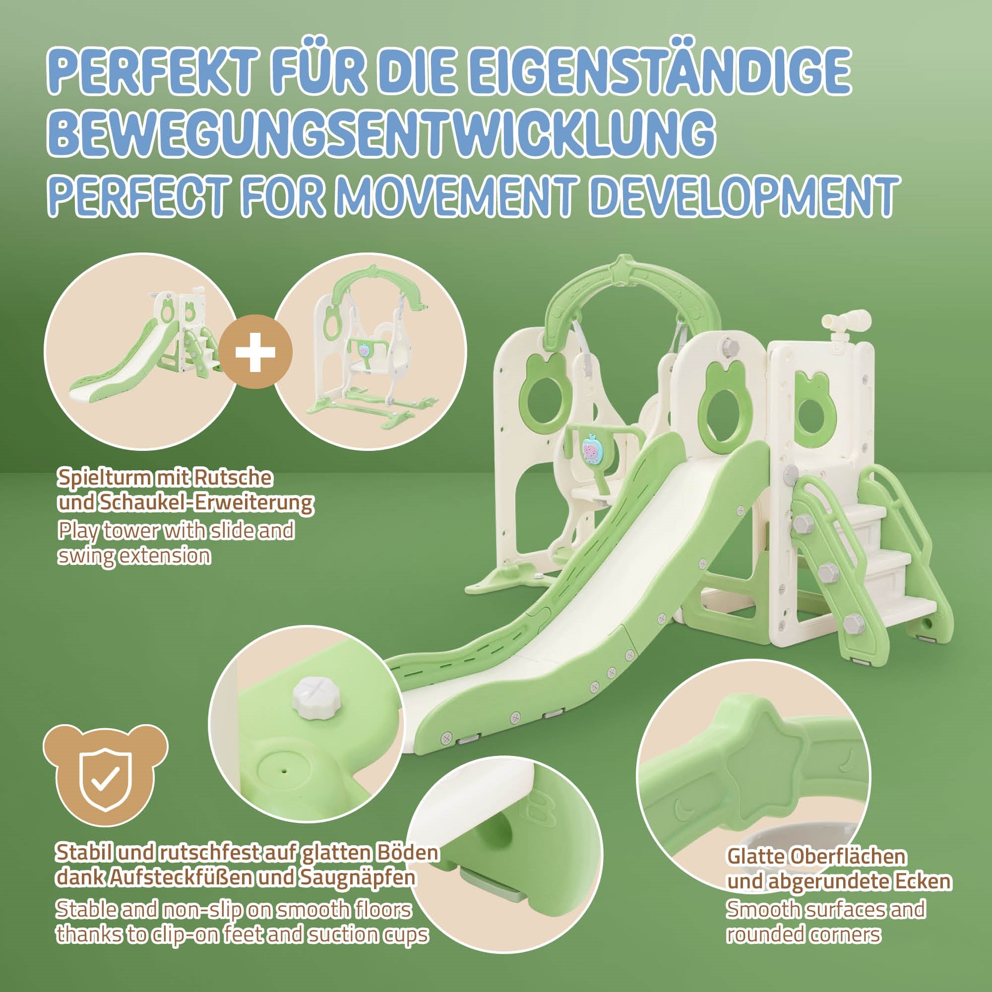 ECD Germany Kinder toboggan balançoire 5en1 vert clair