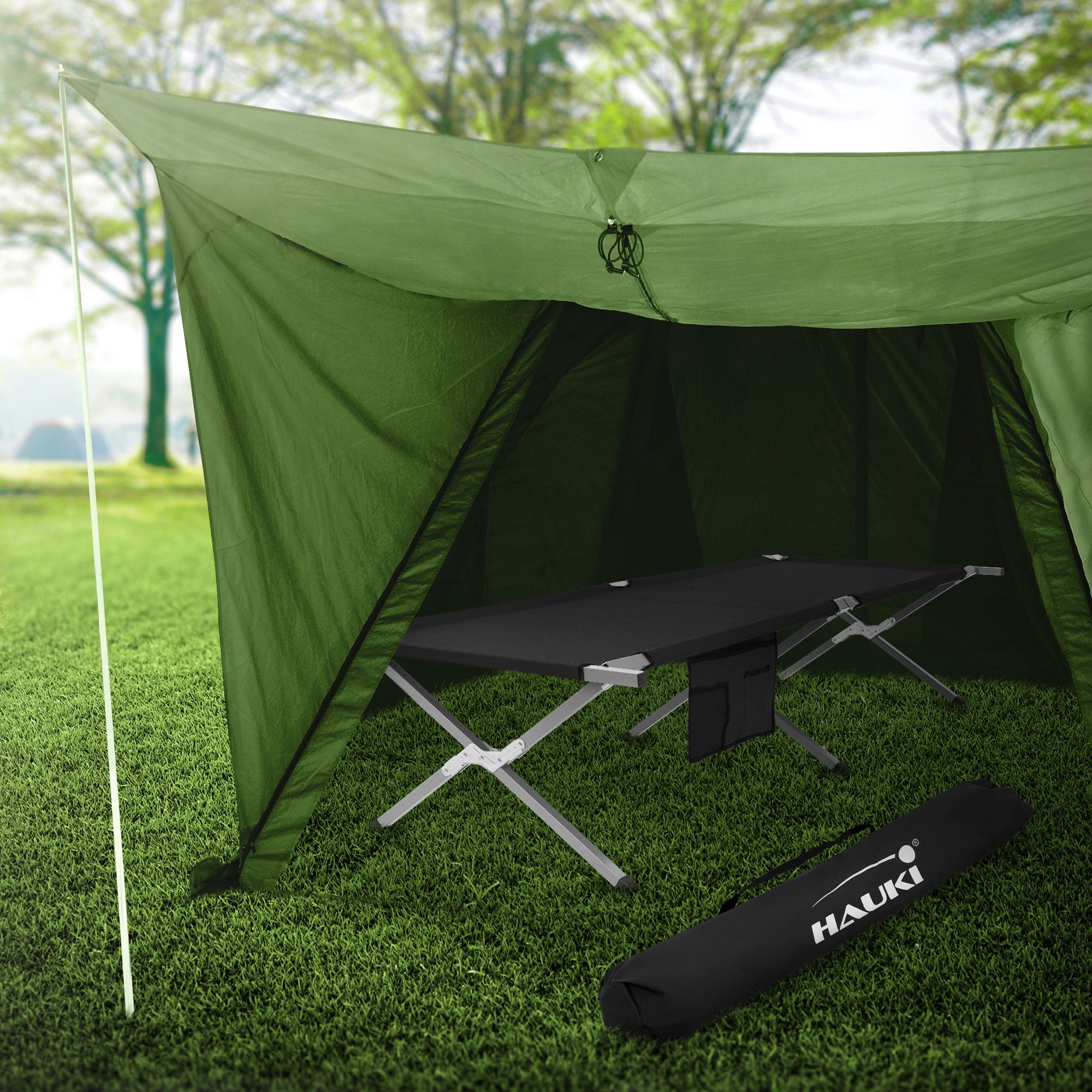 ECD Germany Hauki lit de camp pliant noir 210x83x46 cm 150 kg