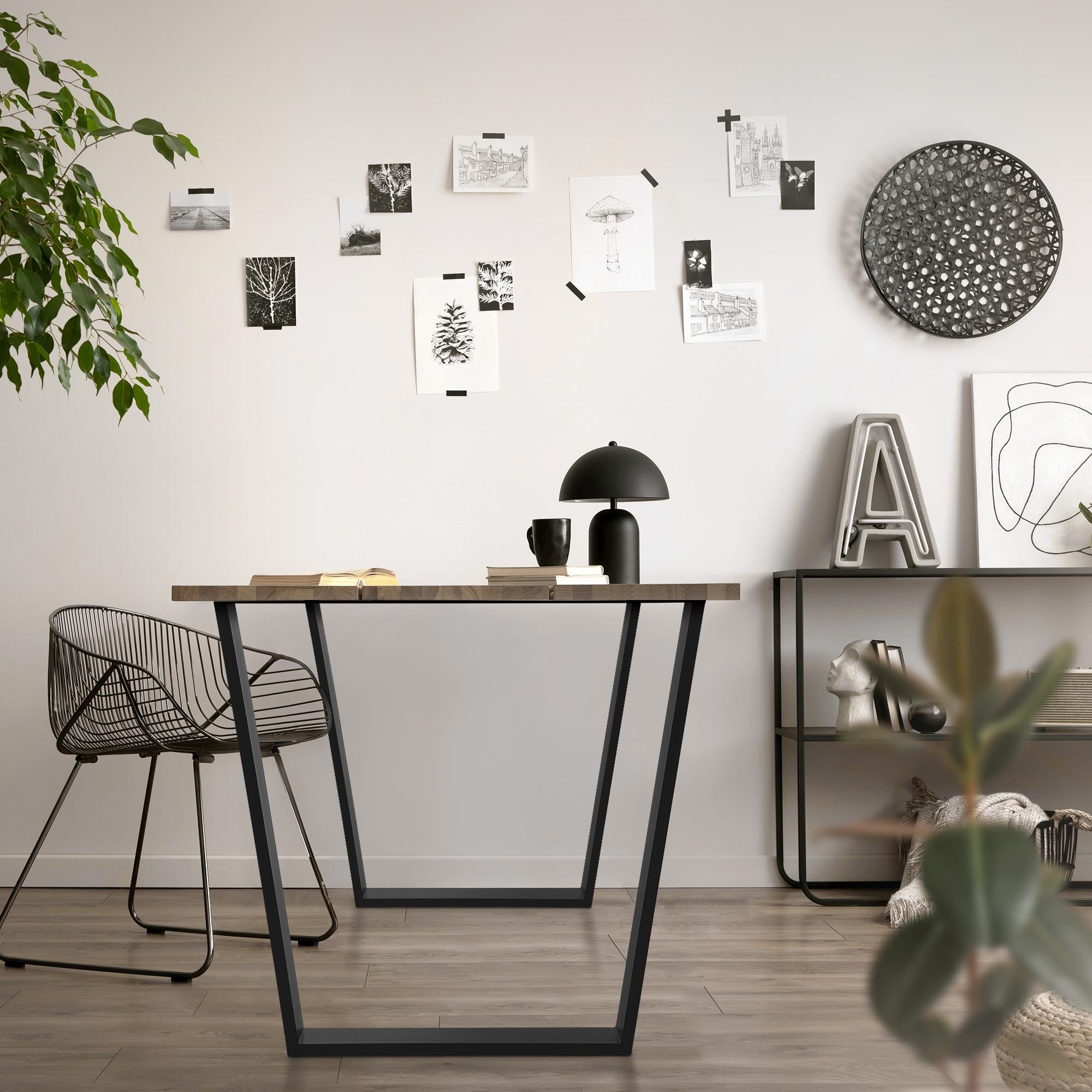 ECD Germany Möbel pieds de table V 75x72 cm noir acier lot 2