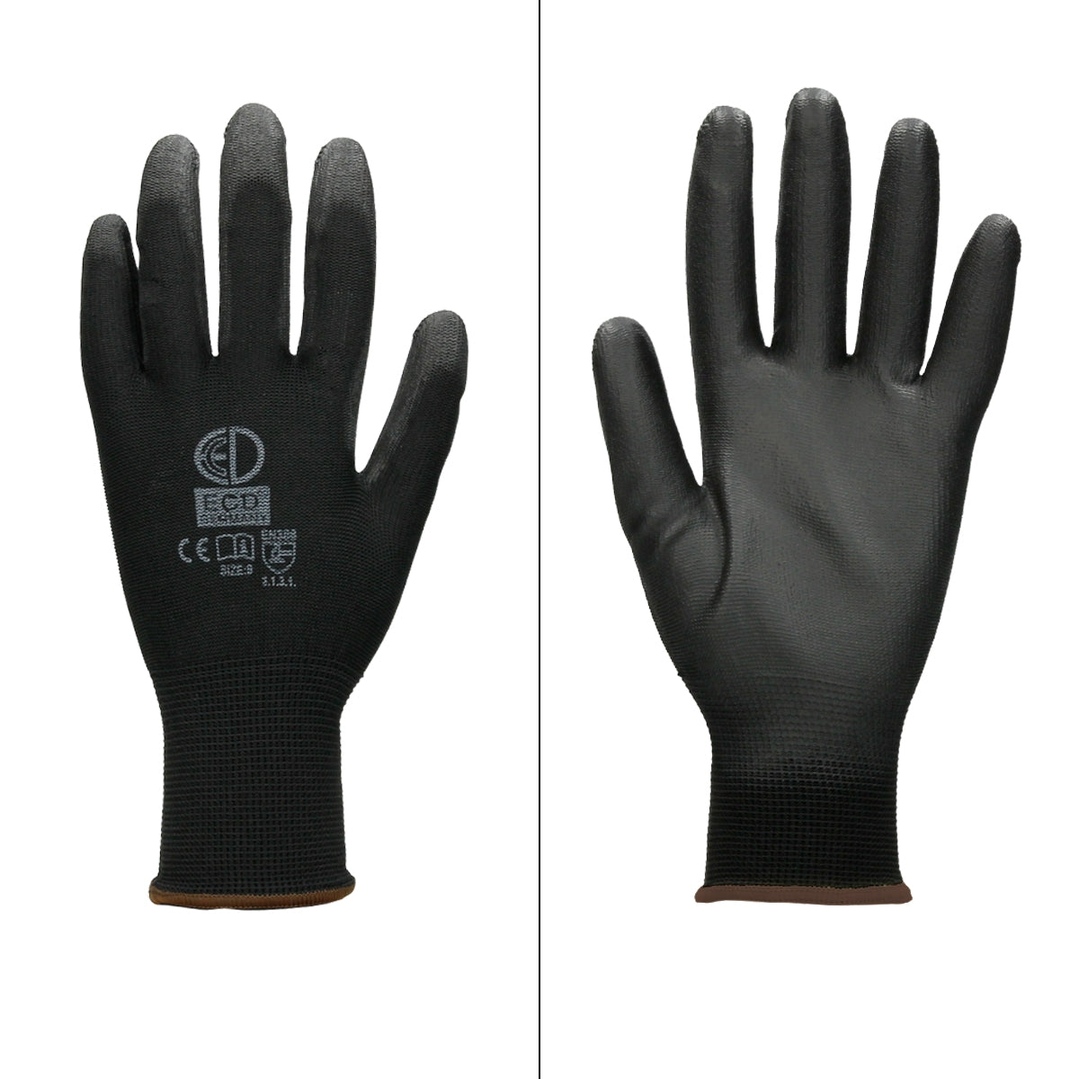 Gants de travail noir PU taille L lot de 4 paires polyester