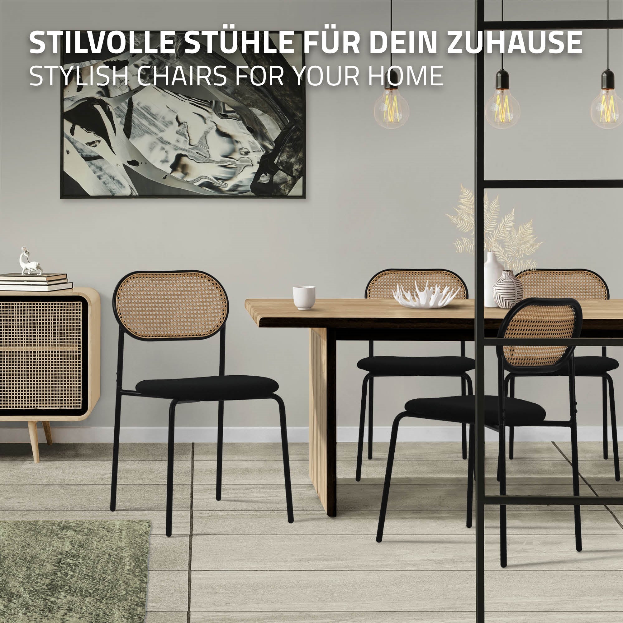 ECD Germany Möbel chaise salle à manger noir lot 6 rotin
