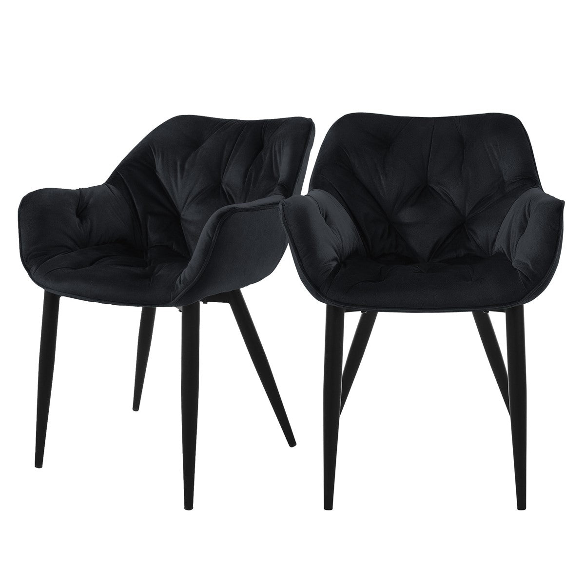 ECD Germany chaise salle à manger noire velours lot de 2
