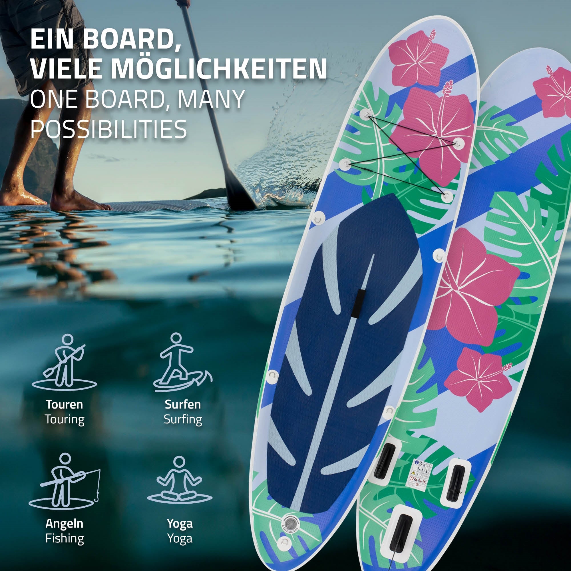 ECD Germany SUP Flowers paddle gonflable bleu 320 cm PVC