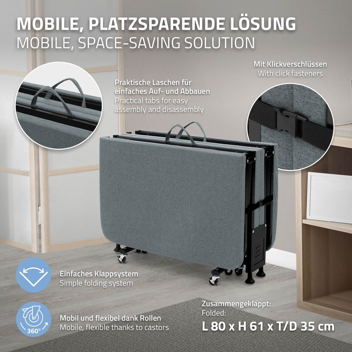 ECD Germany Kinder lit appoint pliant 80x190 matelas