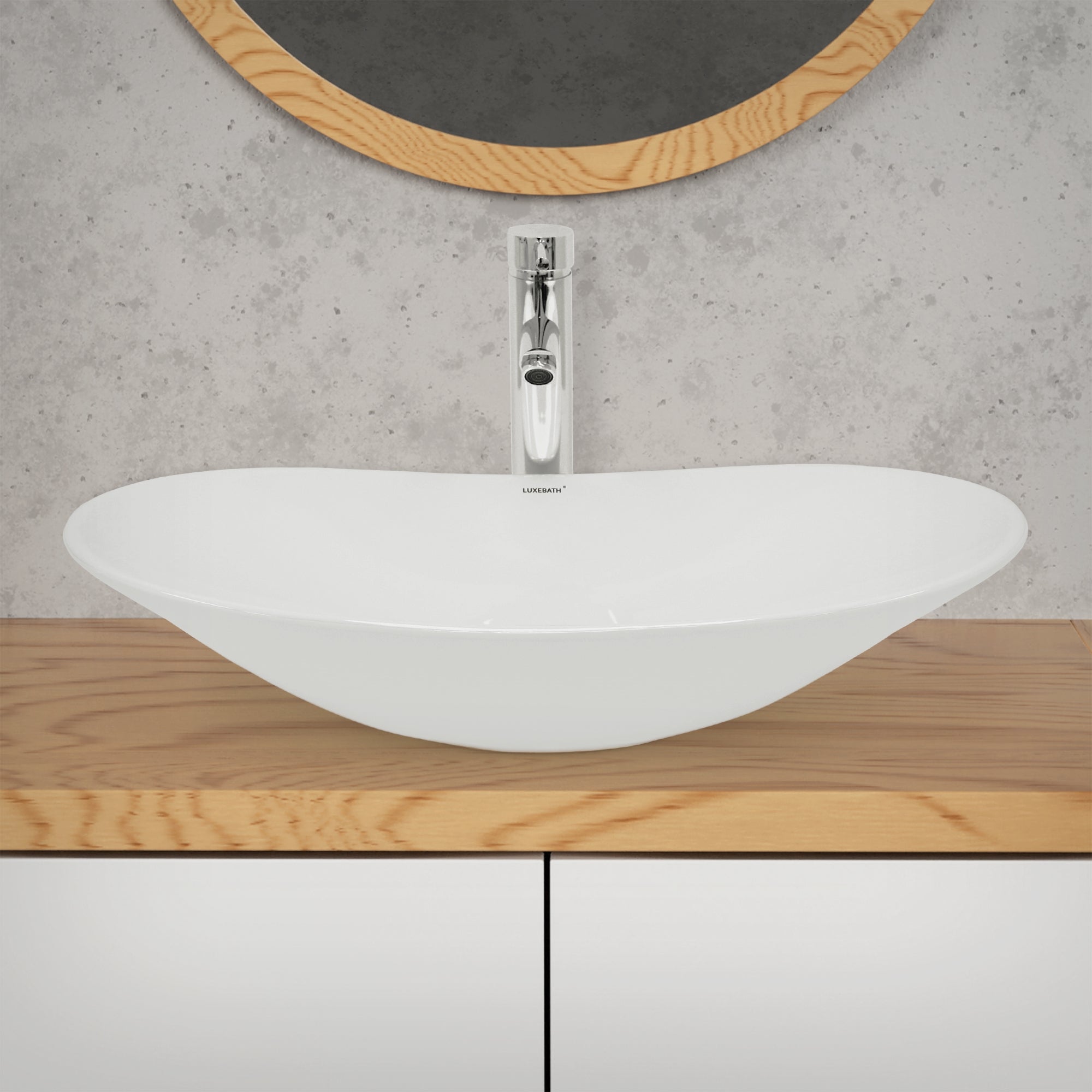 LuxeBath vasque ovale à poser blanche 64 cm céramique sans trop-plein