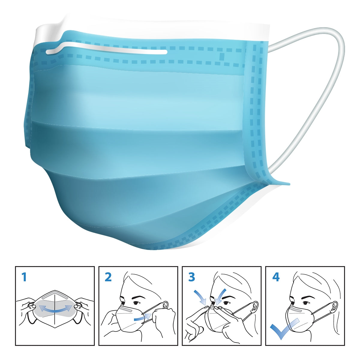 ECD Germany masque jetable bleu 3 plis boîte 50 à usage unique