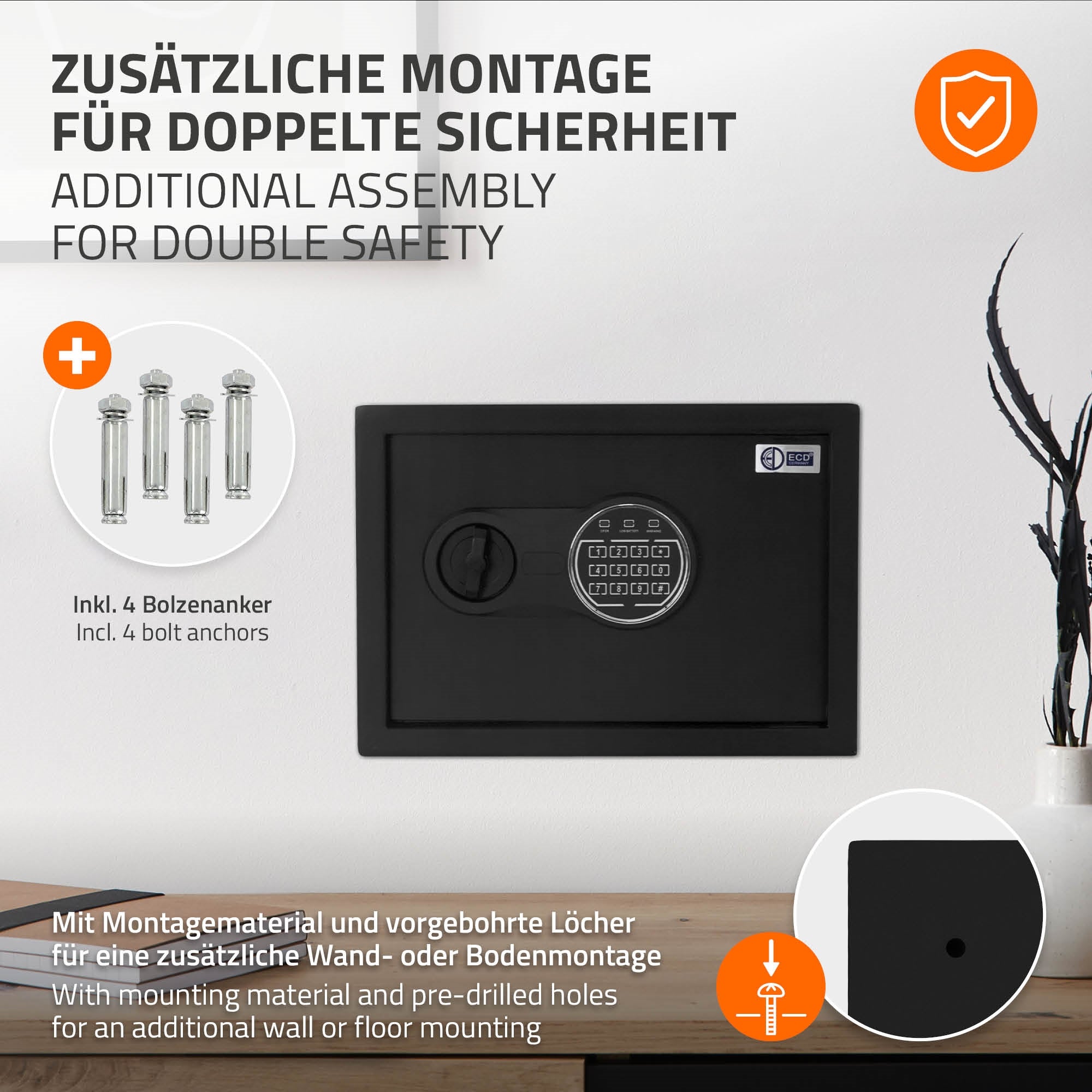 ECD Germany Haus & Wohnen Coffre-fort 16 L acier code électronique