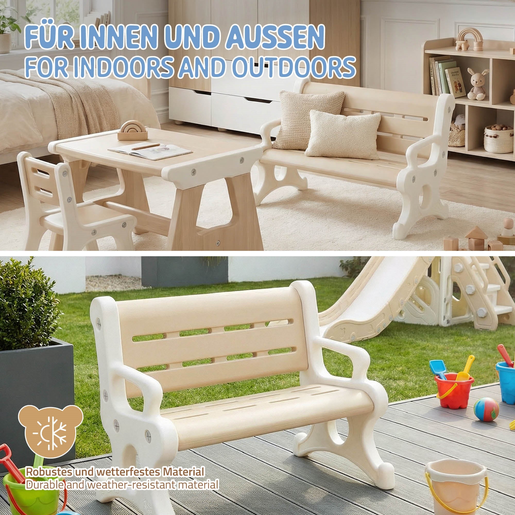 ECD Germany Joyz banc enfant plastique marron-blanc 81,5 cm
