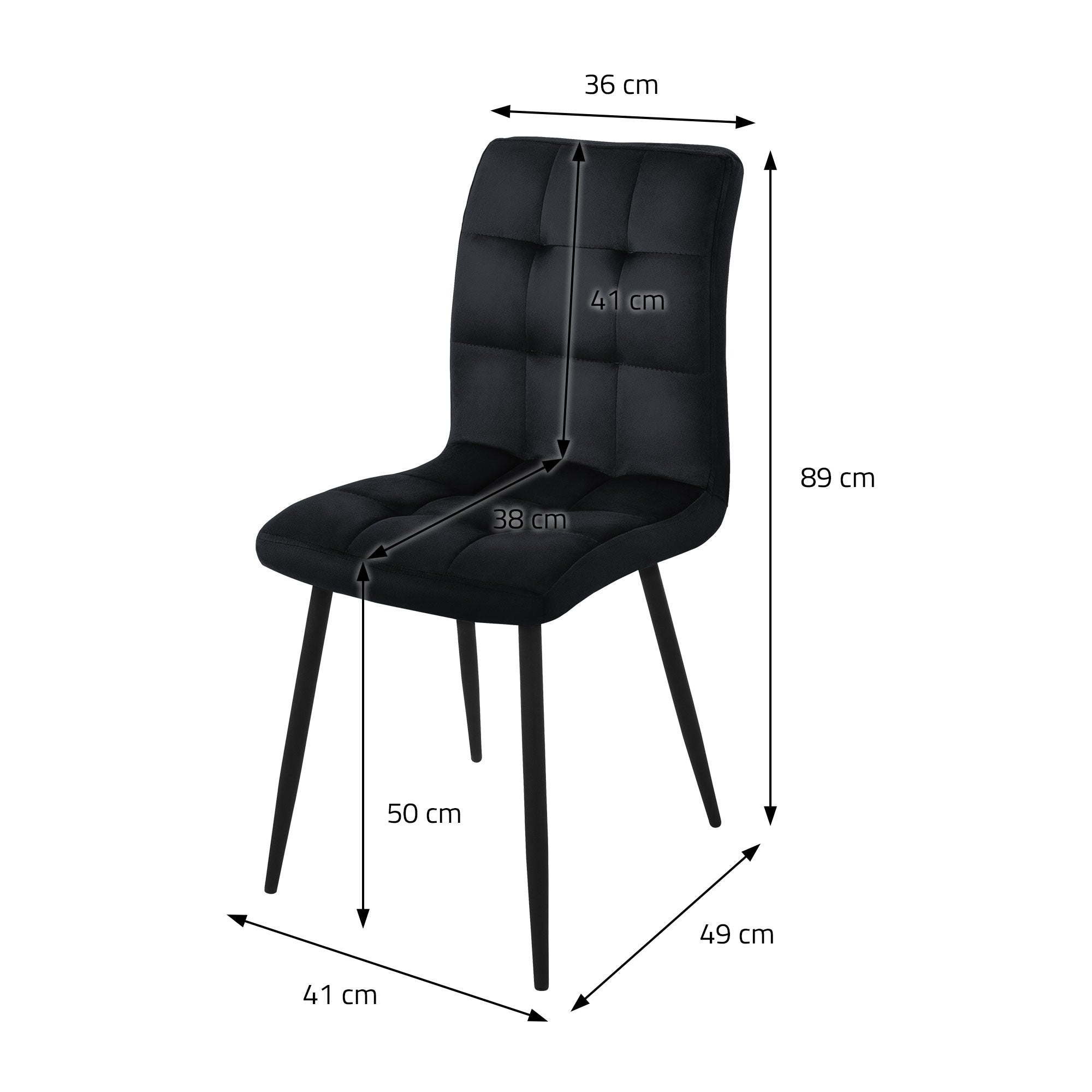 ECD Germany Möbel lot 4 chaises velours noir pieds métal