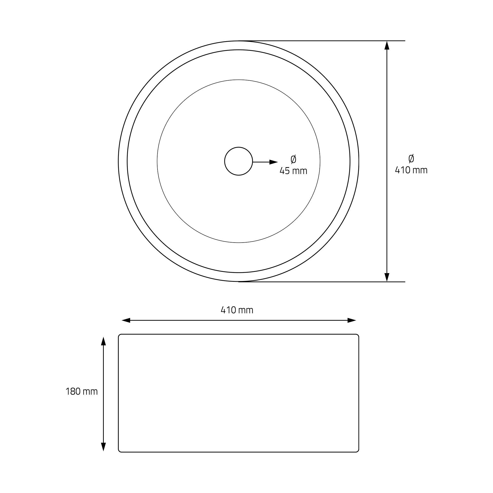 ECD Lavabo noir céramique Ø41x18 cm avec bonde sans trop-plein