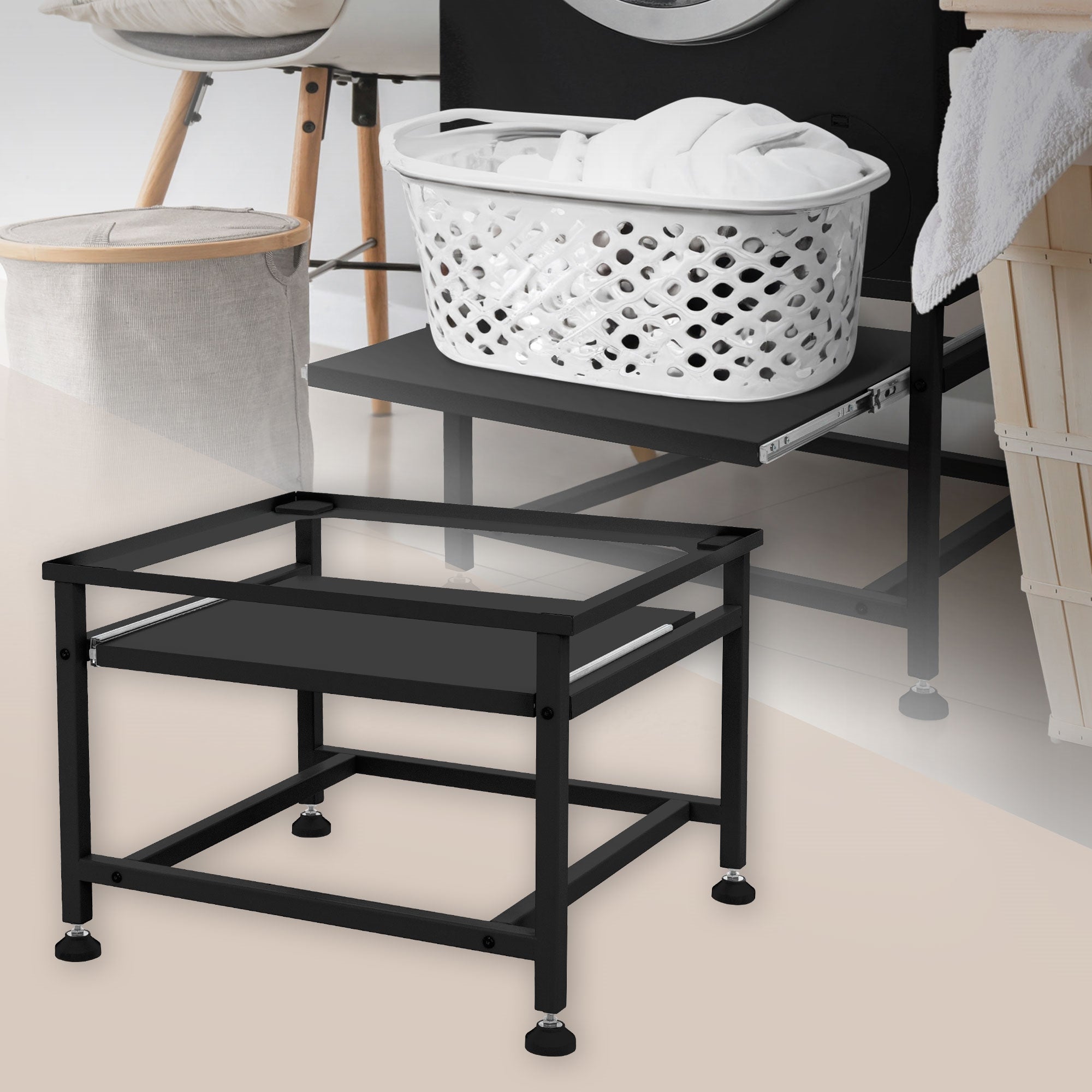 ECD Germany Möbel support lave-linge 62,5 cm noir avec tablette