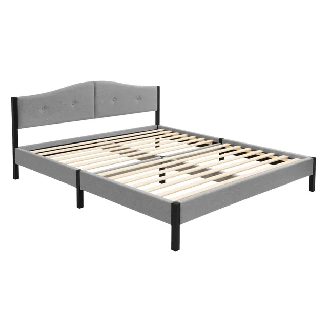 ECD Germany Möbel lit capitonné gris 160x200 avec sommier