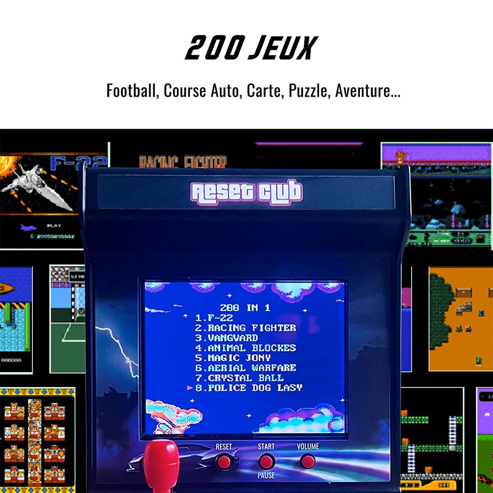 Reset Vice mini borne arcade rétro 200 jeux écran 2,5 pouces