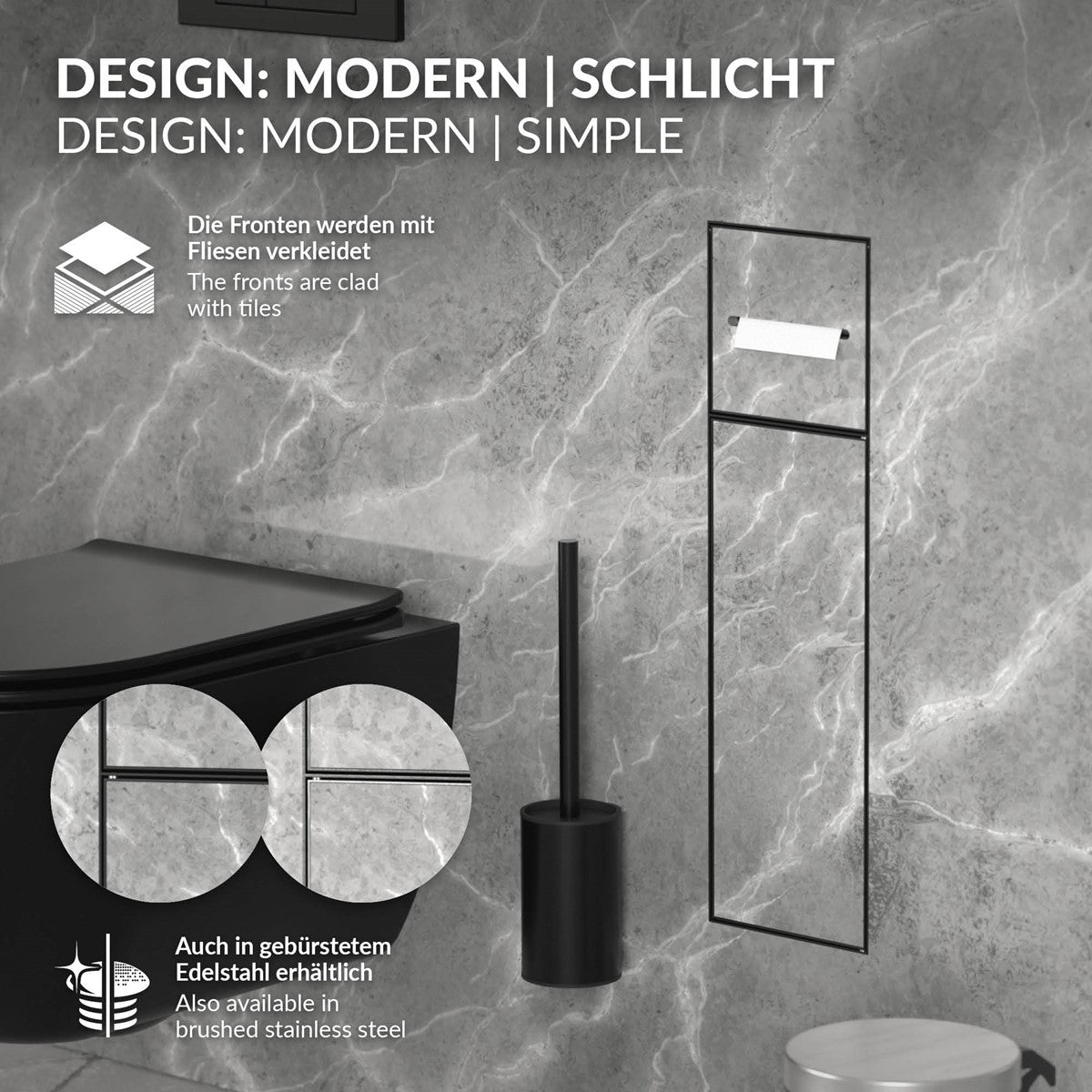 ECD Germany Sanitär niche murale inox noir mat 60x20x14 cm