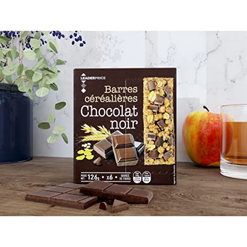 Leader Price Petit-déjeuner Barres céréalières chocolat noir x6 126g