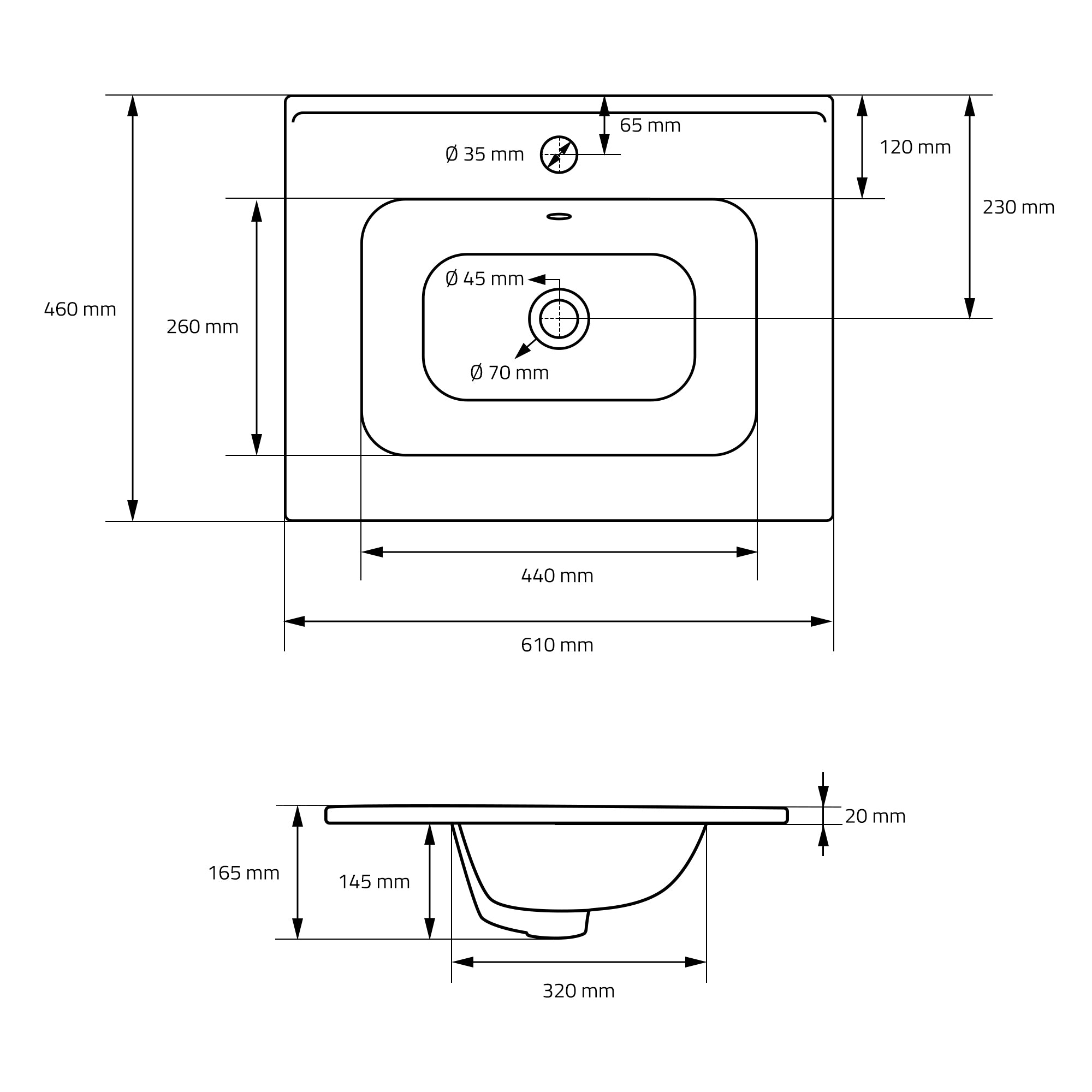ECD Germany Sanitär Lavabo céramique Blanc 61x46x16,5 cm