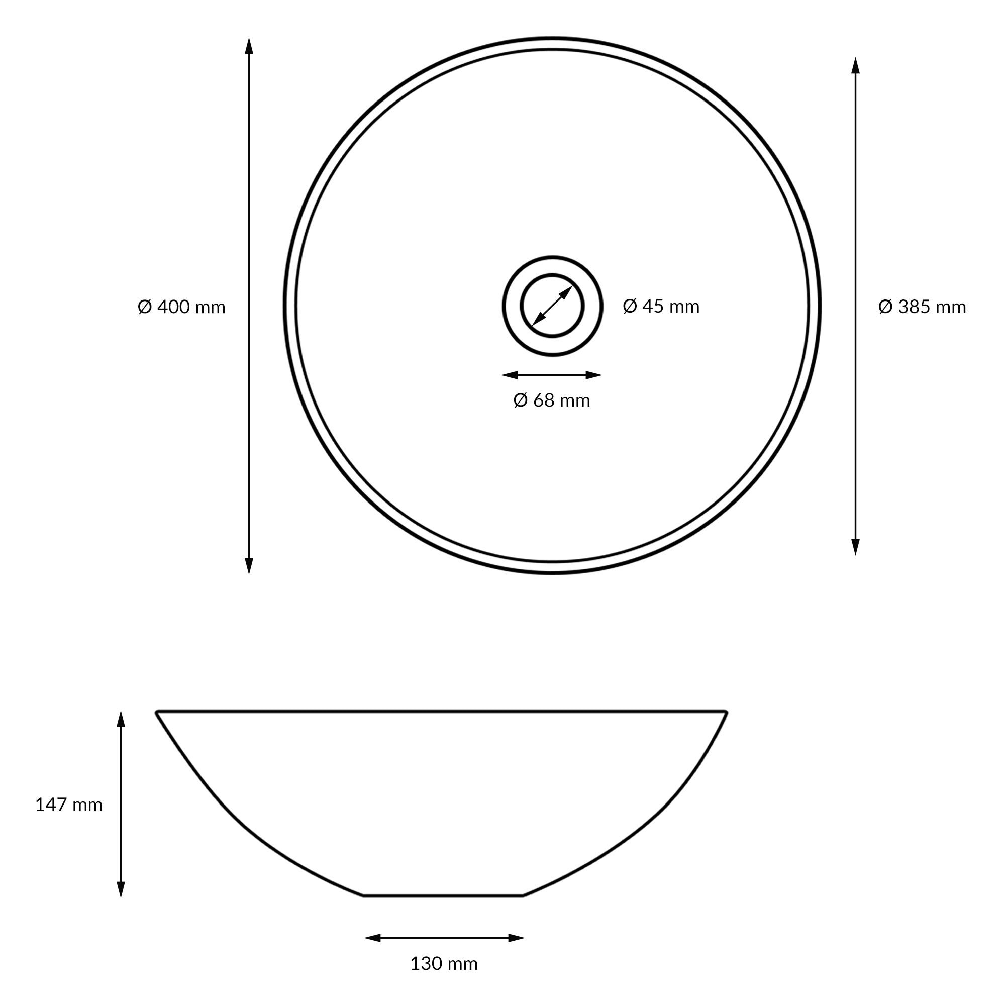 LuxeBath vasque ronde blanche Ø40 cm céramique avec bonde argent
