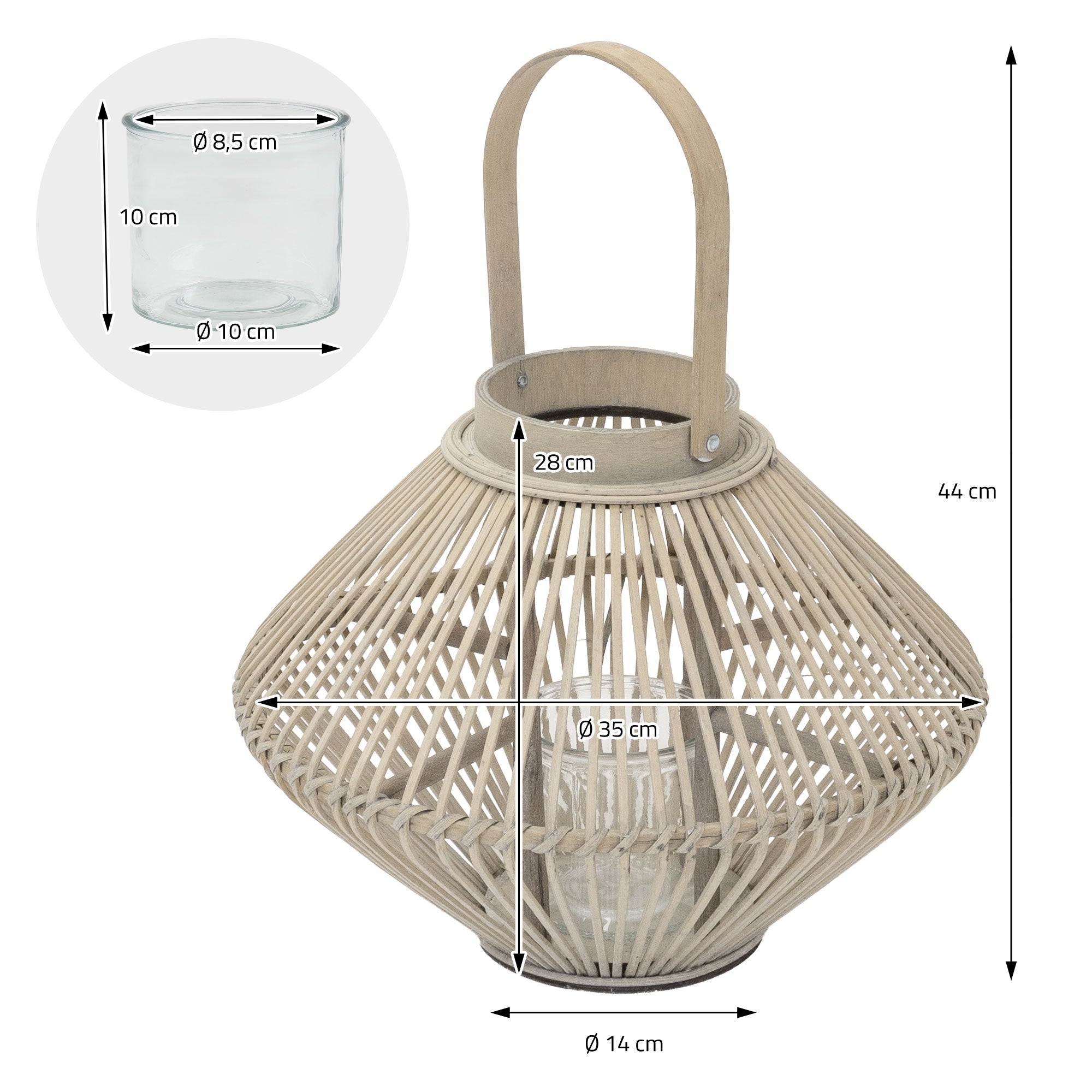 ECD Germany Garten Lanterne bambou 44 cm bois avec verre