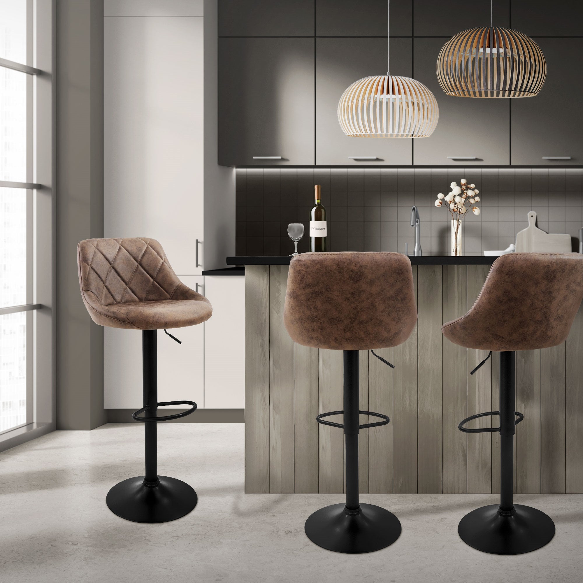 ML-Design Lot 4 tabourets bar marron simili cuir 62-82 cm