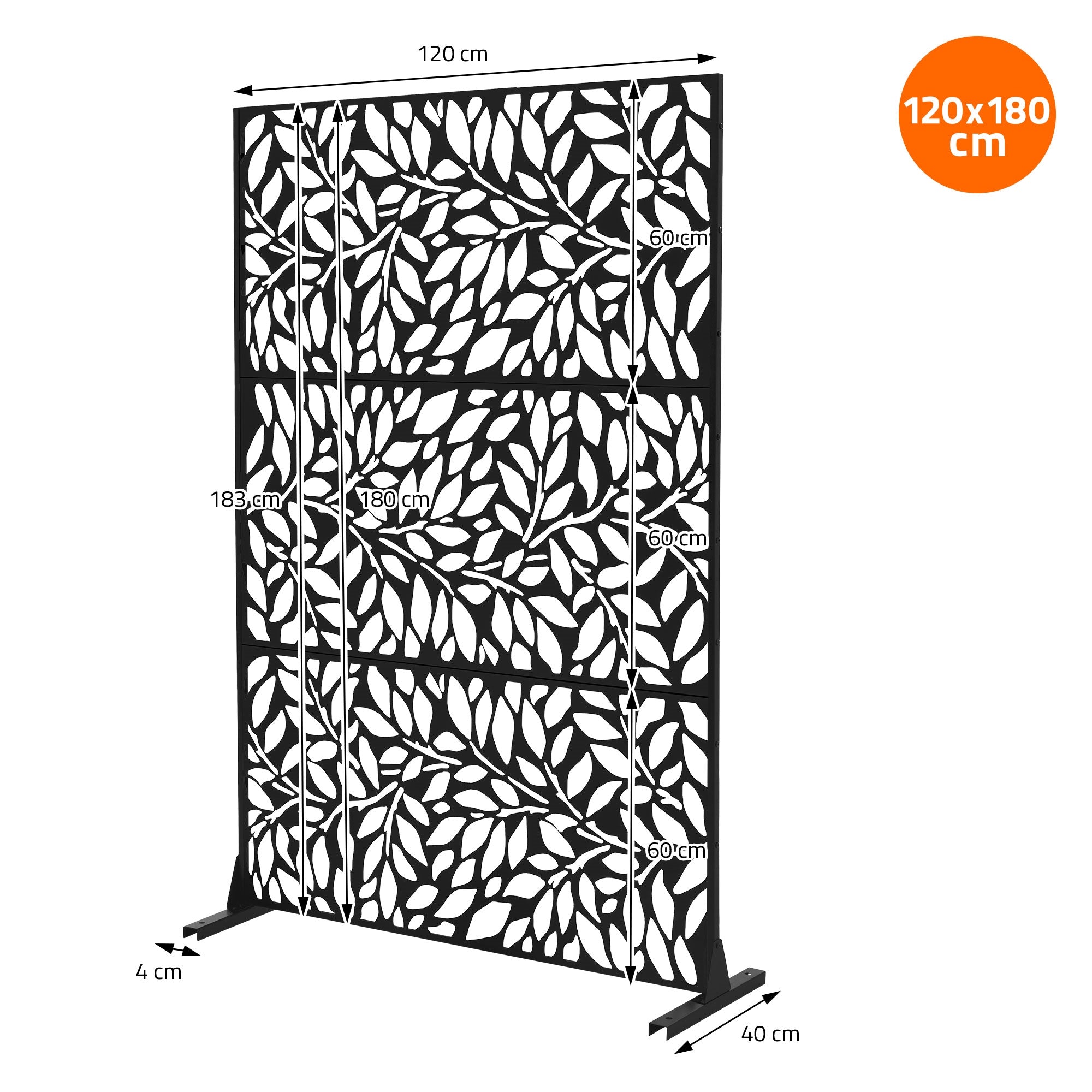 ECD Germany Möbel paravent Firenze 120x180 noir acier