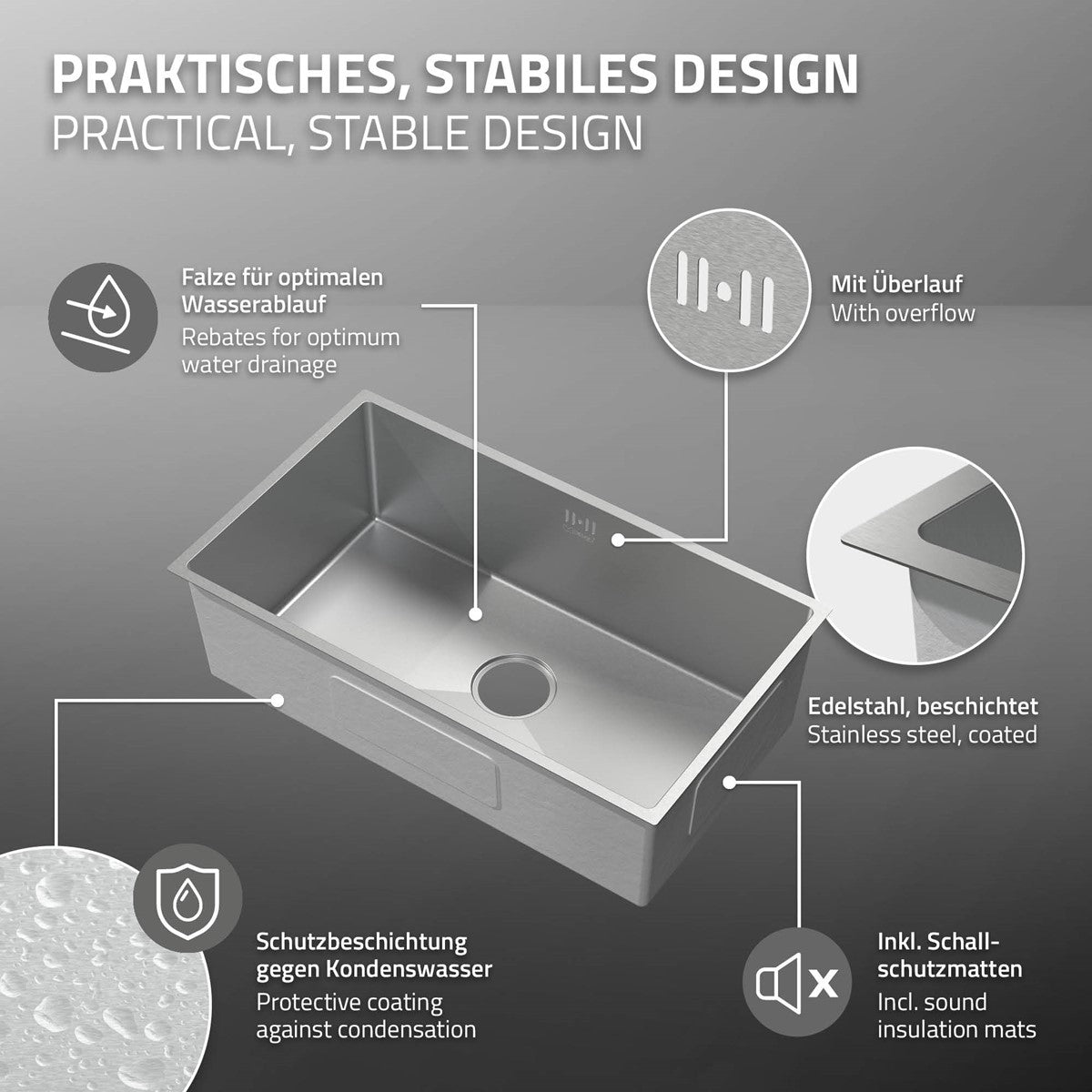 ECD Germany évier encastrable inox 70x40 cm argent