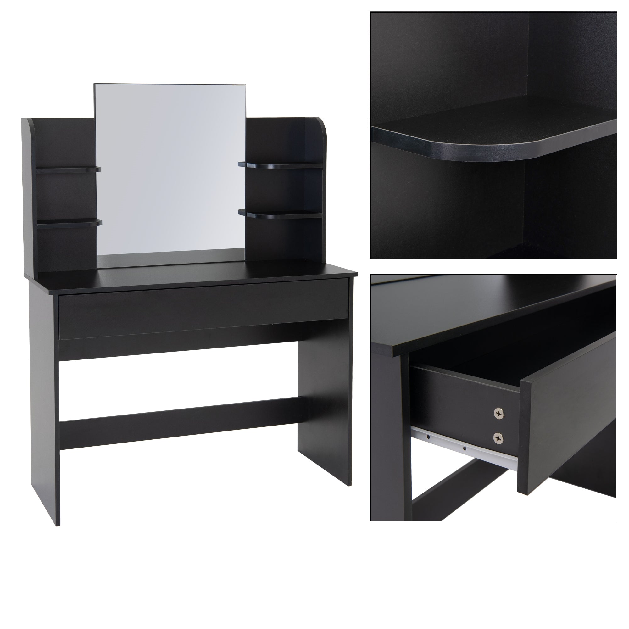 ECD Germany Möbel coiffeuse noire 108x40 cm miroir tiroir tabouret