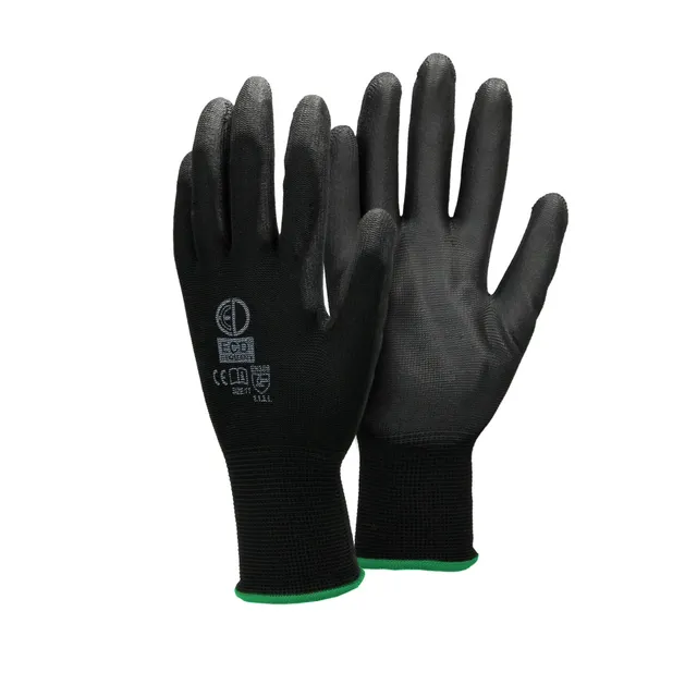 ECD Germany Werkstatt gants de travail PU noir 12 paires XXL