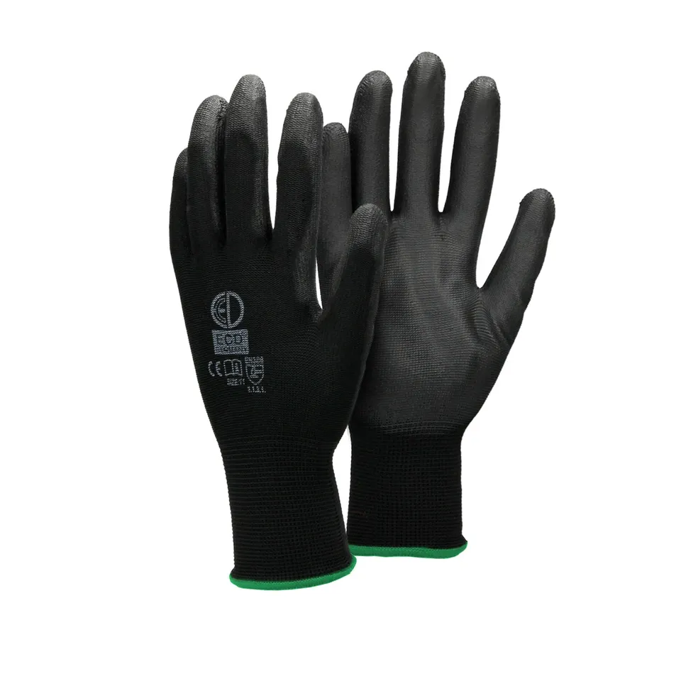 ECD Germany Werkstatt gants de travail PU noir 12 paires XXL