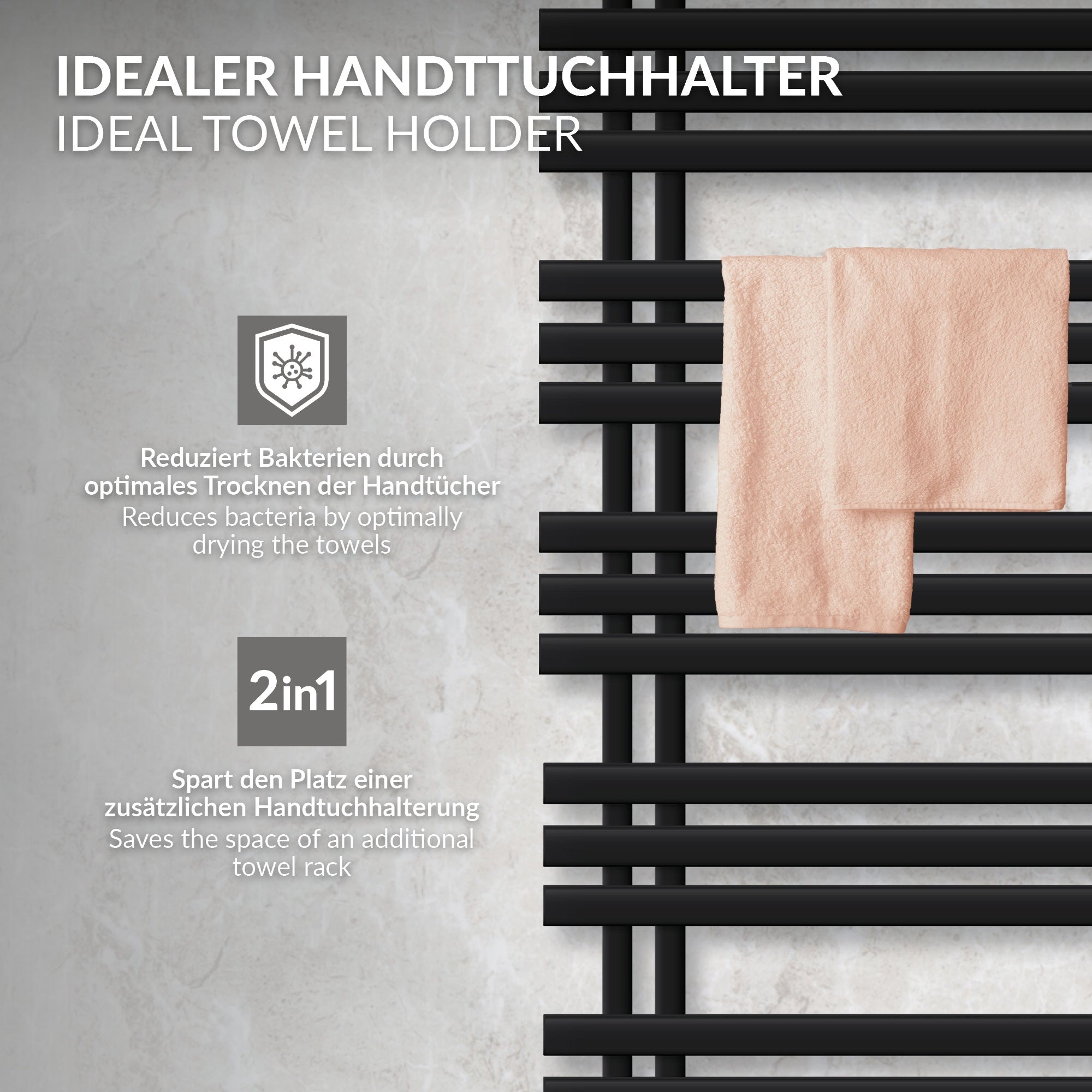 LuxeBath Iron EM radiateur salle de bain noir mat 500x1400 900W