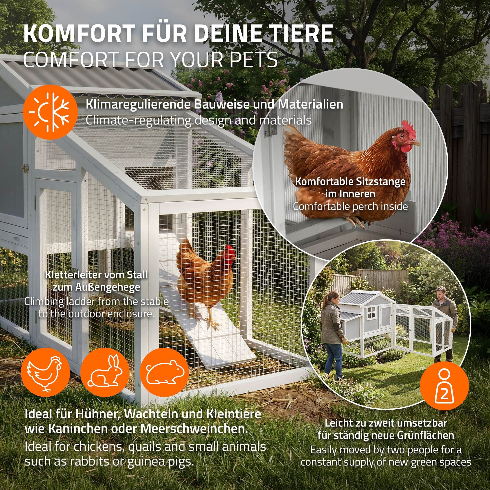 ECD Germany Garten poulailler bois XXL 144x176cm enclos